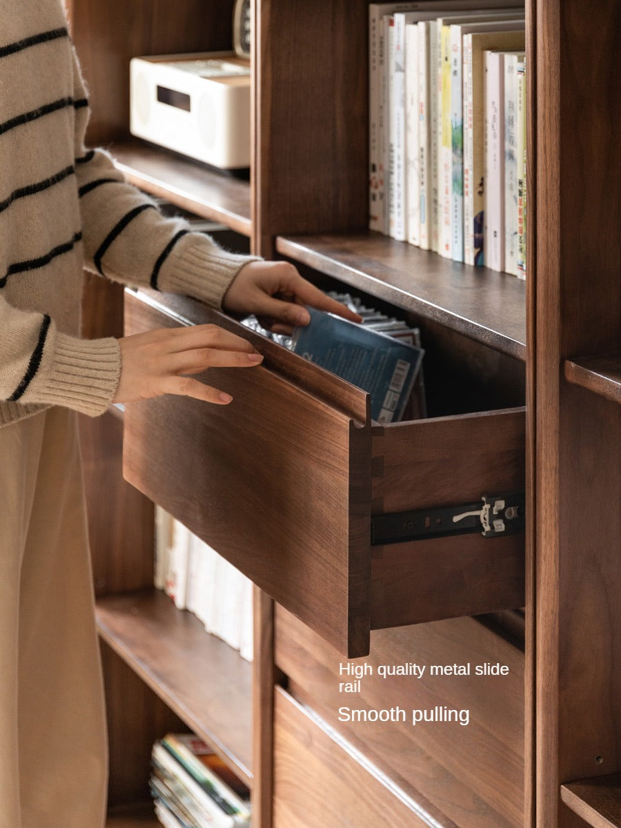 Black Walnut Solid Wood Bookcase - Free Standing Adjustable Bookshelf for Living Room, Office & Study | Modern Home Storage Furniture