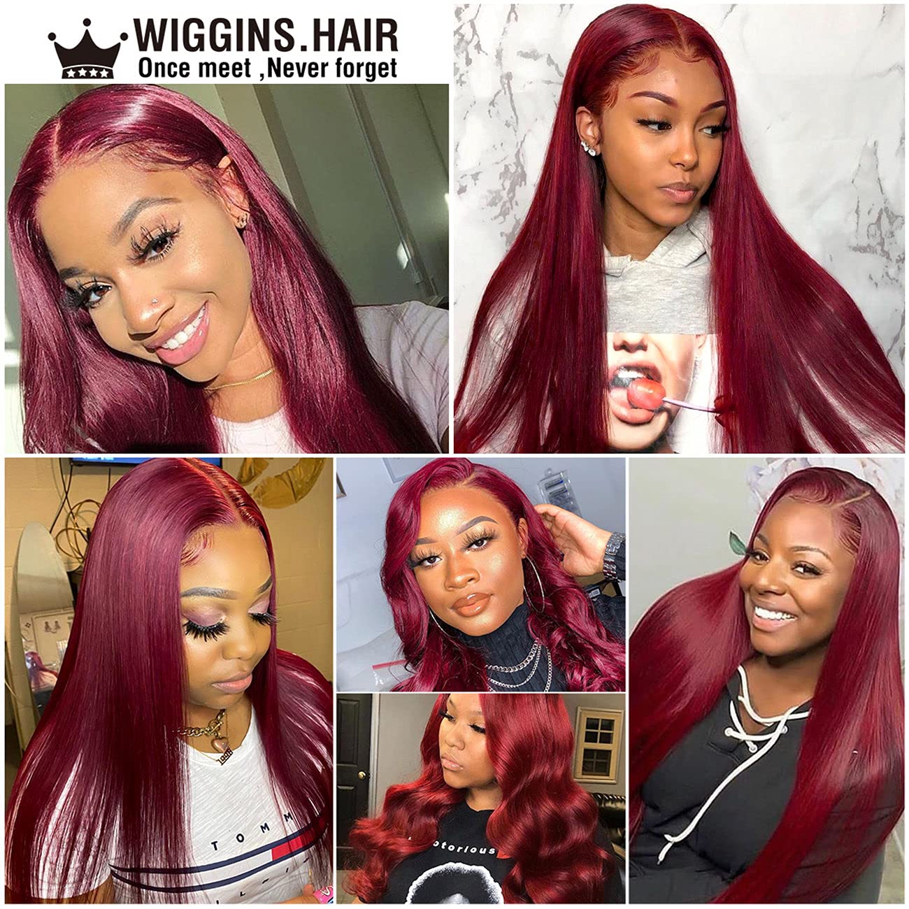 Wiggins Burgundy 16 Inch Human Hair Lace Front Wig - 4x4 Closure, Straight 99J, Pre-Plucked & Glueless for Black Women | Perfect for Daily Wear, Parties & Special Occasions