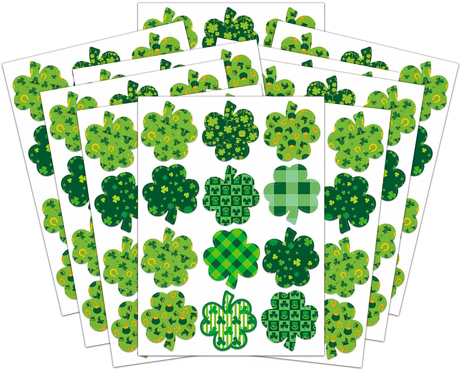 144 Pcs Shamrock Stickers for Kids - 8 Unique St. Patrick's Day Designs, Party Favor Stickers for Envelopes, Scrapbooking & DIY Crafts - Perfect for Classroom Rewards, Gift Wrapping & Holiday Decorations