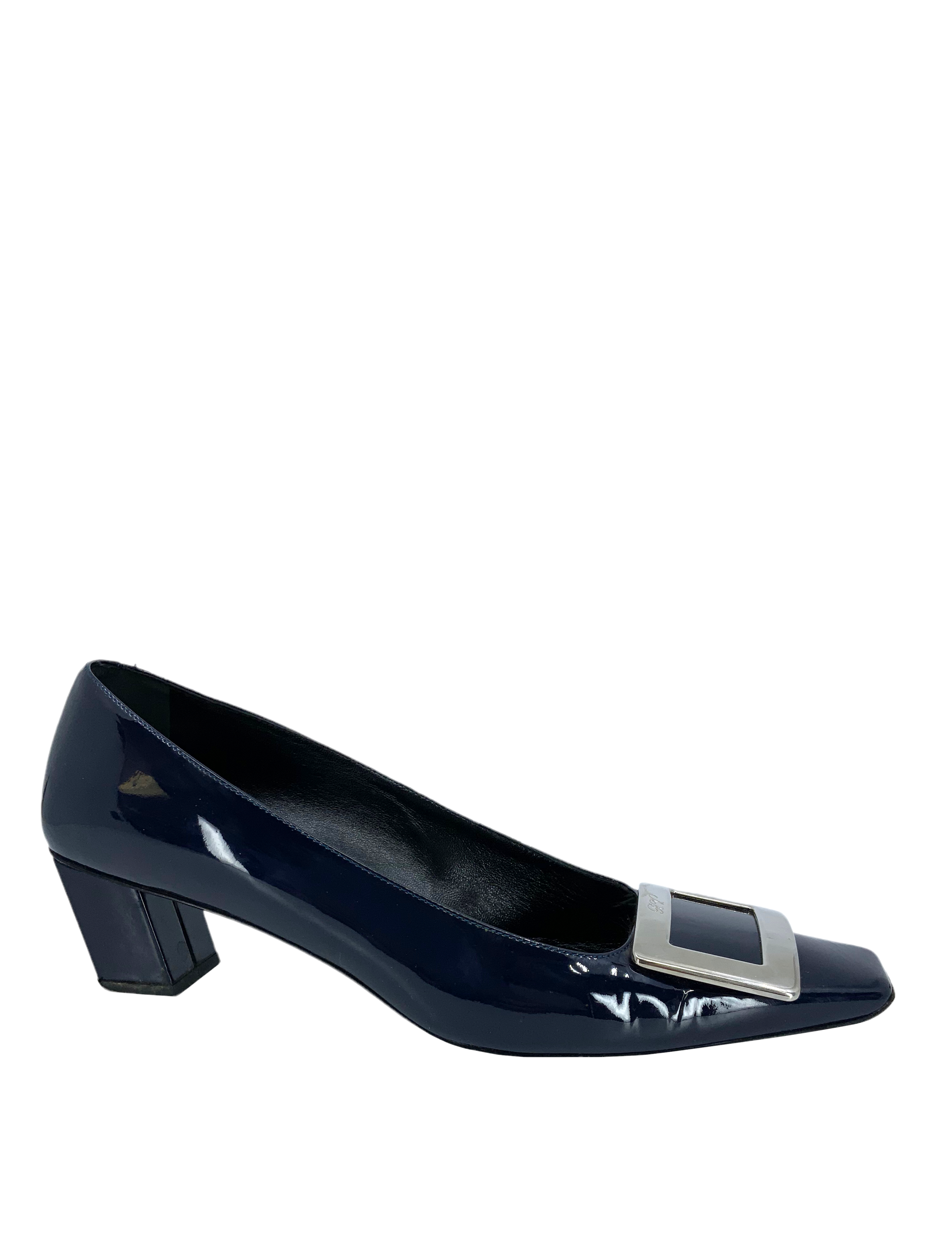 Roger Vivier Belle Vivier Metal Buckle Pumps Women's Size 8.5 | Luxury High Heel Shoes for Wedding, Party & Evening Events