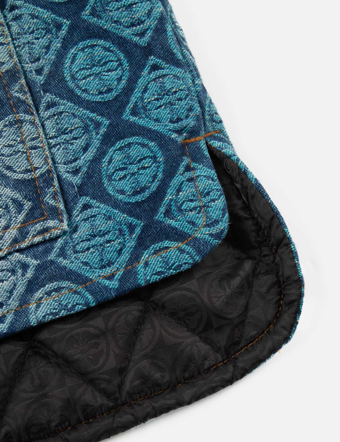 Washed Kamon Jacquard Relax Fit Denim Padded Vest - Stylish & Comfortable for Casual Outfits, Outdoor Activities & Layering in Fall/Winter