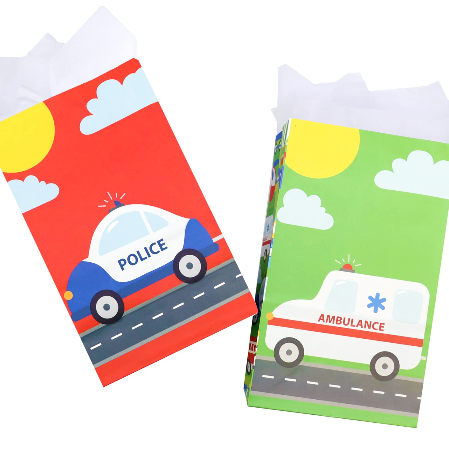 HaPiBiDesign 24 PCS Transportation Party Favor Bags with Stickers - Kids Birthday Party Supplies, Traffic Theme Goodie Bags for Candy & Treats - Perfect for School Events, Baby Showers & Themed Celebrations