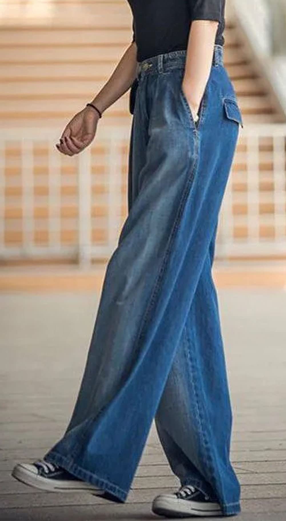 CHARTOU Women's Vintage High Waisted Loose Fit Wide Leg Denim Jeans - 90s Retro Flared Trousers for Casual Outfits & Boho Style