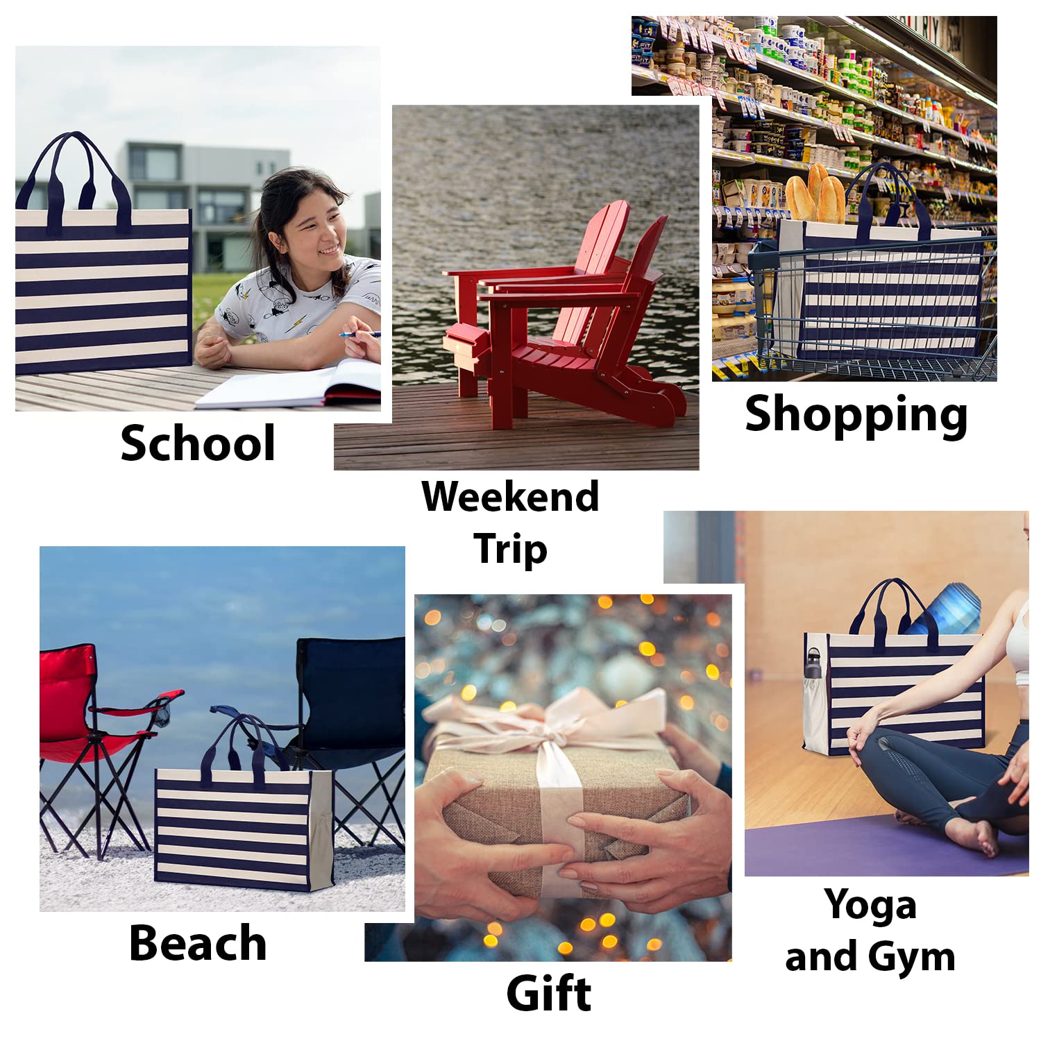 Vanessa Rosella XL Beach Tote Bag - Cotton Canvas Cabana Bag with Zipper for Pool, Travel & Picnic