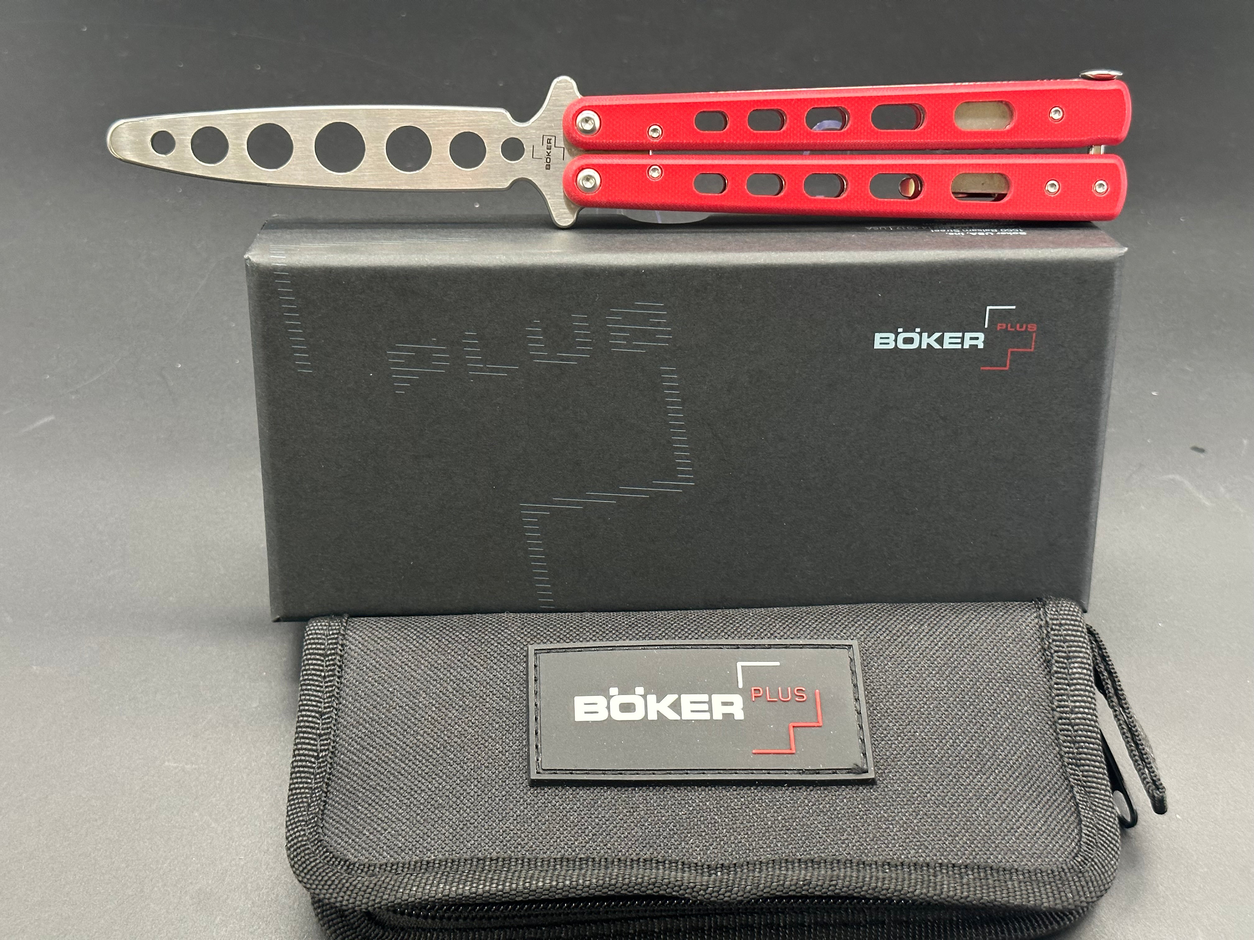 Boker Plus 01BO712 Butterfly Knife Trainer with Red G10 Handle - Safe Practice Tool for Beginners, Flipping Tricks & EDC Training