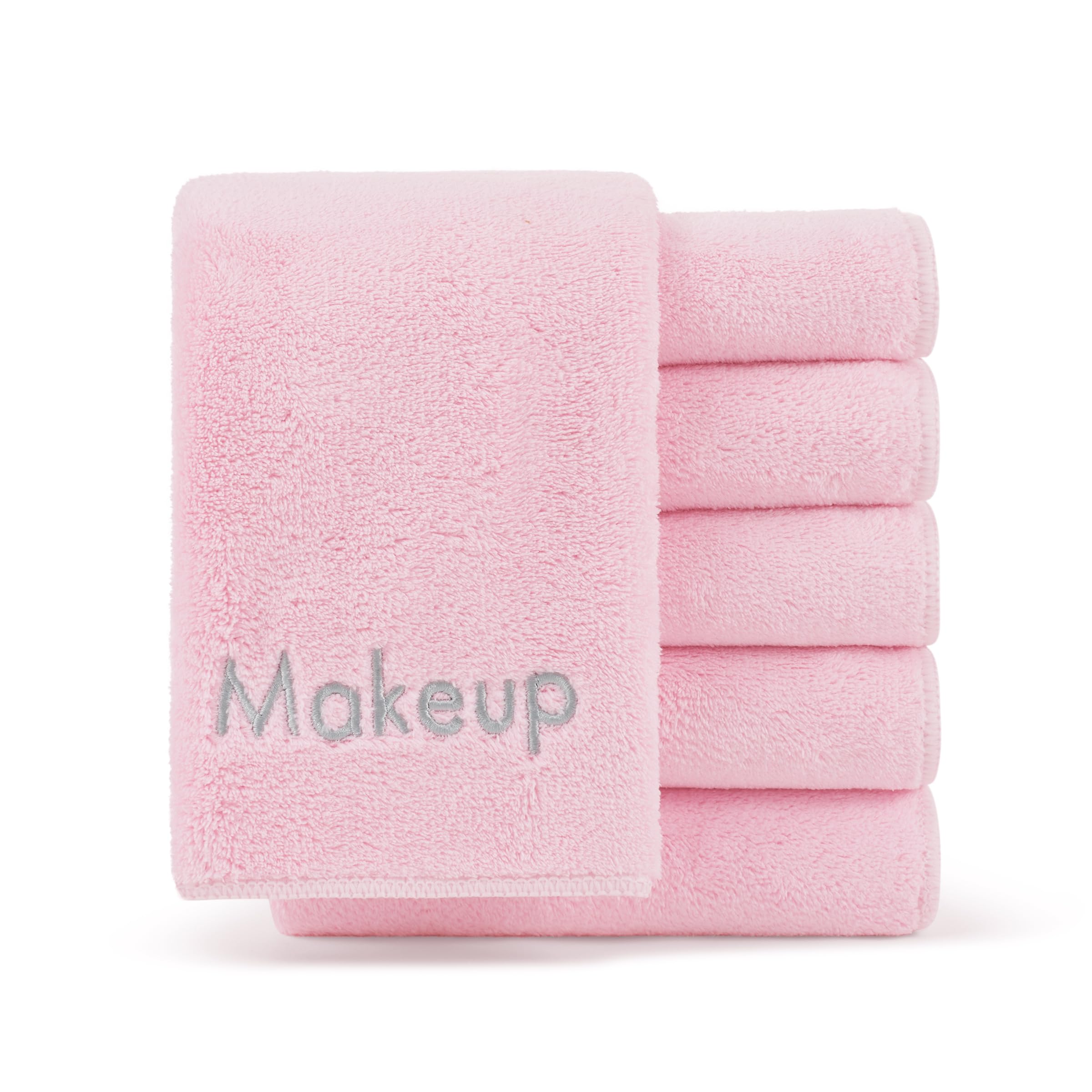 Arkwright Makeup Remover Wash Cloths & Luxury Cotton Hand Towels Set - Soft Pink Facial Cleansing Cloths & White Bath Towels for Skincare & Spa | Perfect for Daily Face Cleansing, Makeup Removal & Gentle Exfoliation