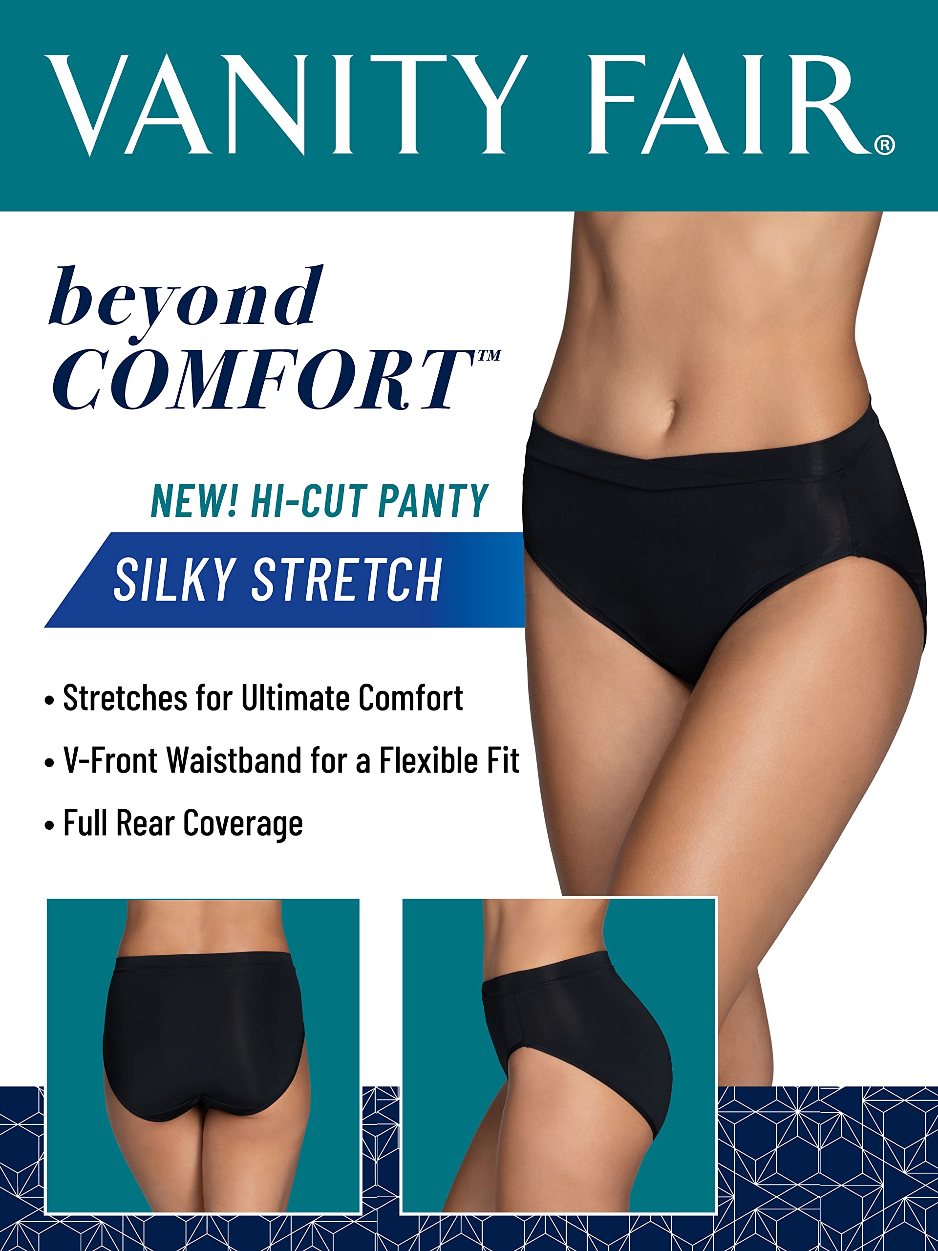 Vanity Fair Women's Beyond Comfort Hi-Cut Panties - Soft Cotton Underwear for Everyday Wear, Workout & Sleep