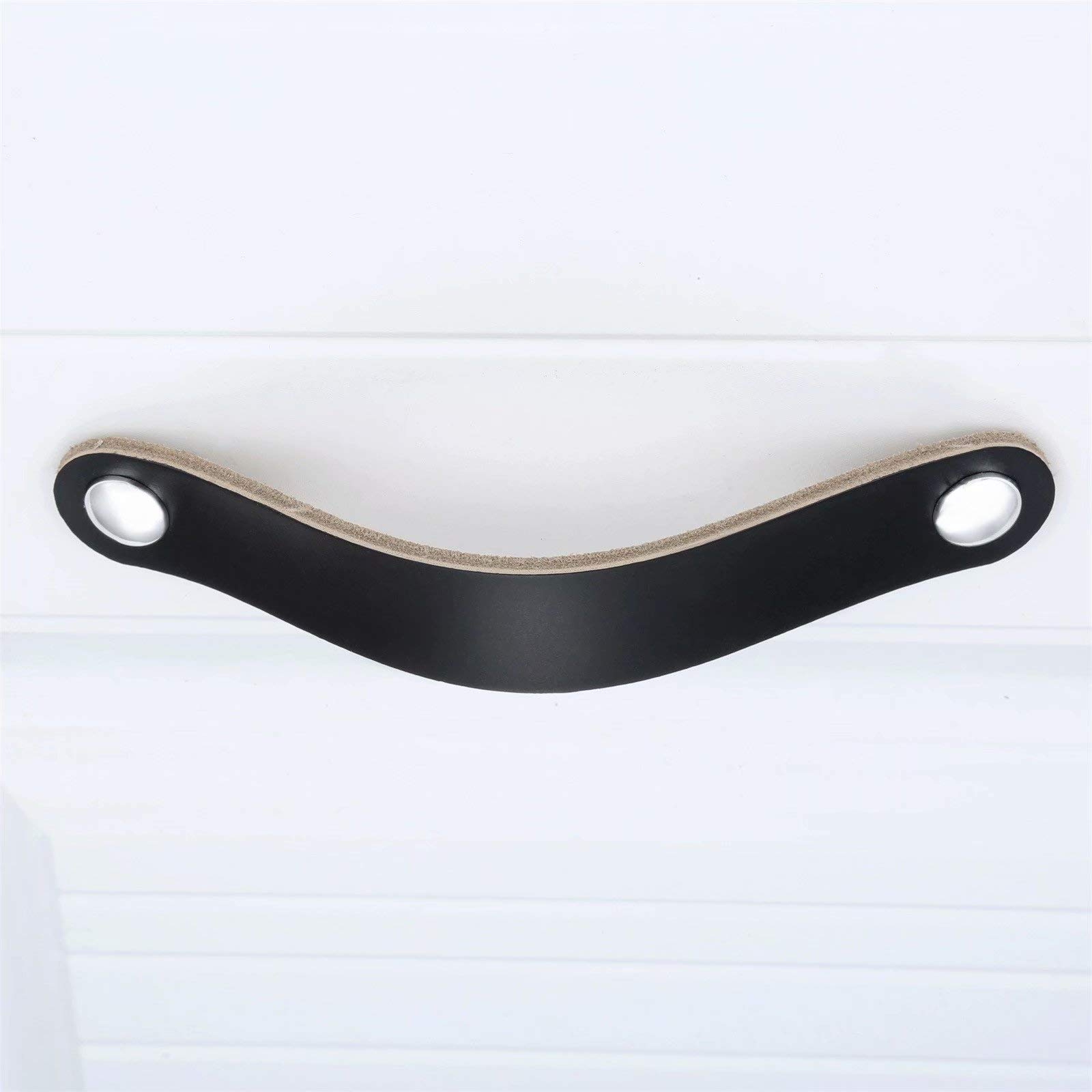 8-Pack Handmade Leather Drawer Pulls & Knobs - Black Leather Cabinet Handles for Suitcase, Kitchen, Office, Chest & Cupboard Drawers - Perfect for Home & Office Furniture Upgrade