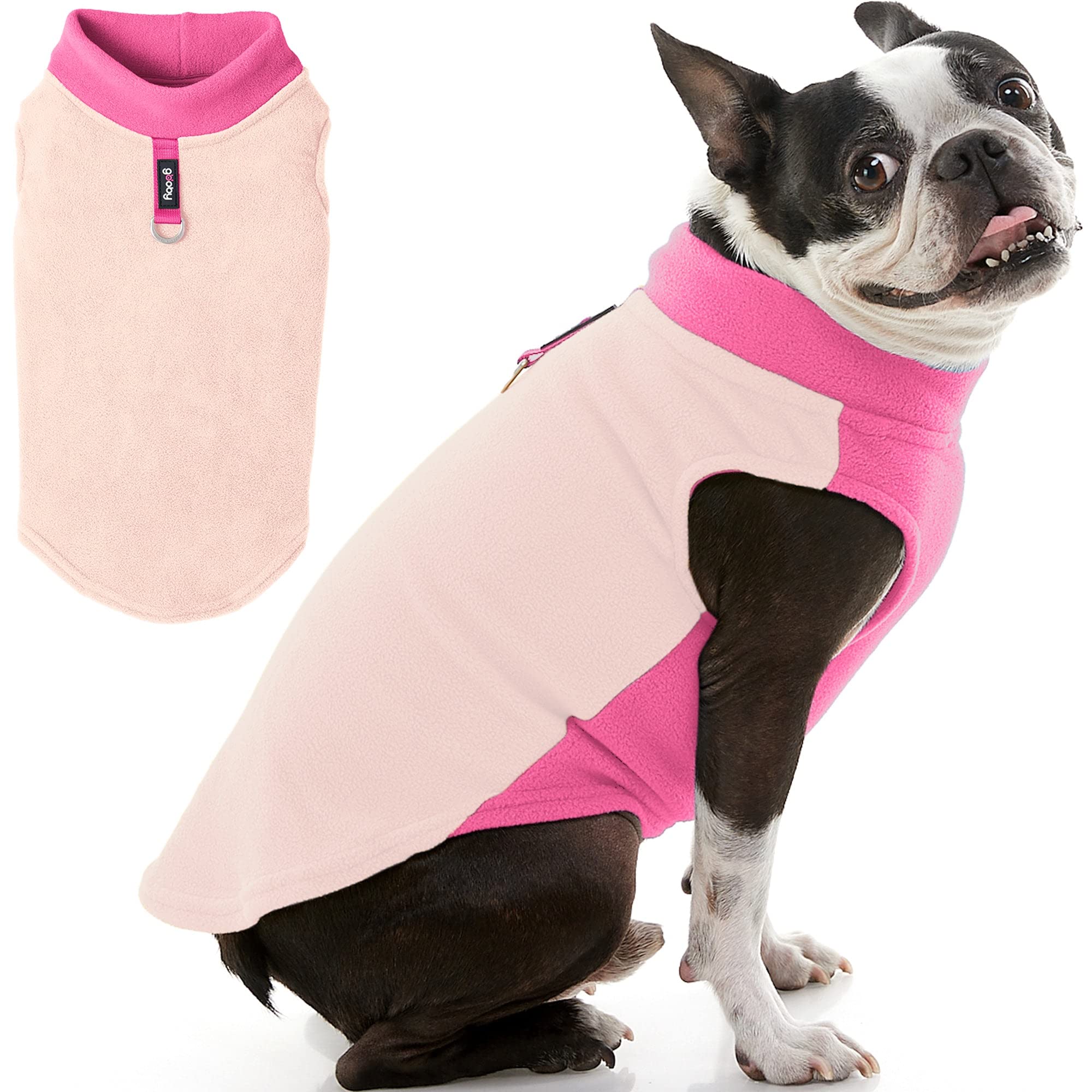 Gooby Half Stretch Fleece Vest Dog Sweater - Peach, Small - Warm Pullover Fleece Dog Jacket with D-Ring Leash - Winter Small Dog Sweater Coat - Cold Weather Dog Clothes for Small Dogs Boy or Girl | Perfect for Outdoor Walks, Park Visits, and Winter Adventures