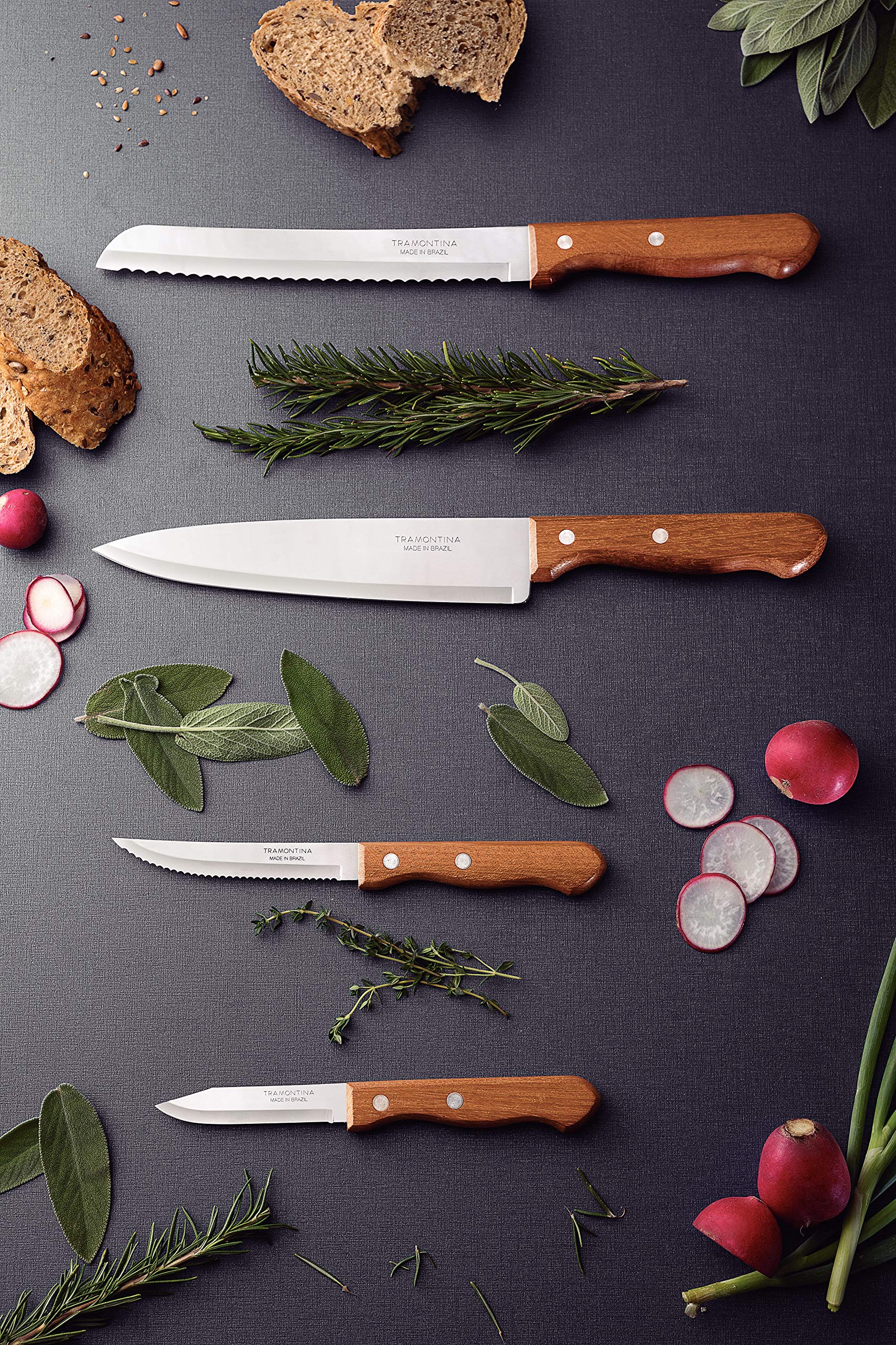 Tramontina 5-Piece Kitchen Knives Set with Block - 22399/018 - High-Quality Stainless Steel Knives for Chopping, Slicing & Dicing - Perfect for Home Chefs & Cooking Enthusiasts