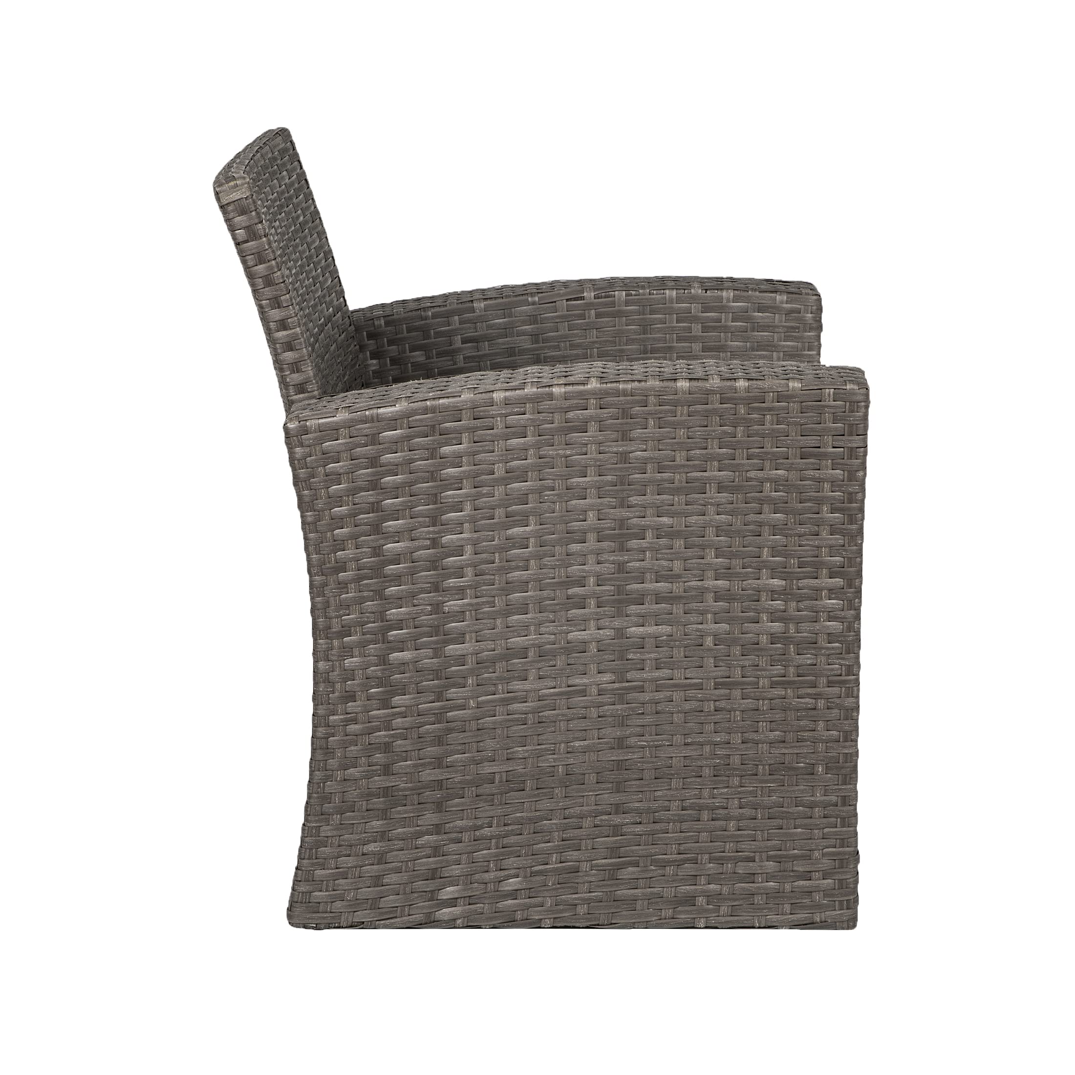WO Home Furniture 4-Piece Patio Conversation Set - Gray Rattan Wicker Sofa, Chairs & Coffee Table with Navy Blue Pillow Cushions | Outdoor Garden Furniture for Backyard, Poolside & Terrace Relaxation