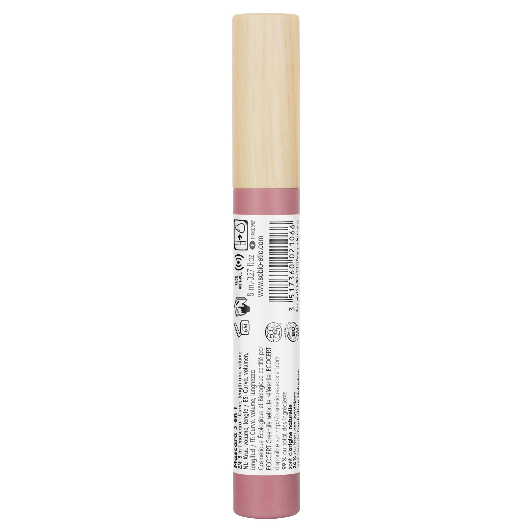 LÉA NATURE SO BiO étic Organic Mascara | Bold Curved Volume & Length | 3-in-1 Effect | Black | Curved Brush | No Clumping | Fortifying Organic Castor Oil | Made in France | 8ml | Perfect for Everyday Wear & Special Occasions