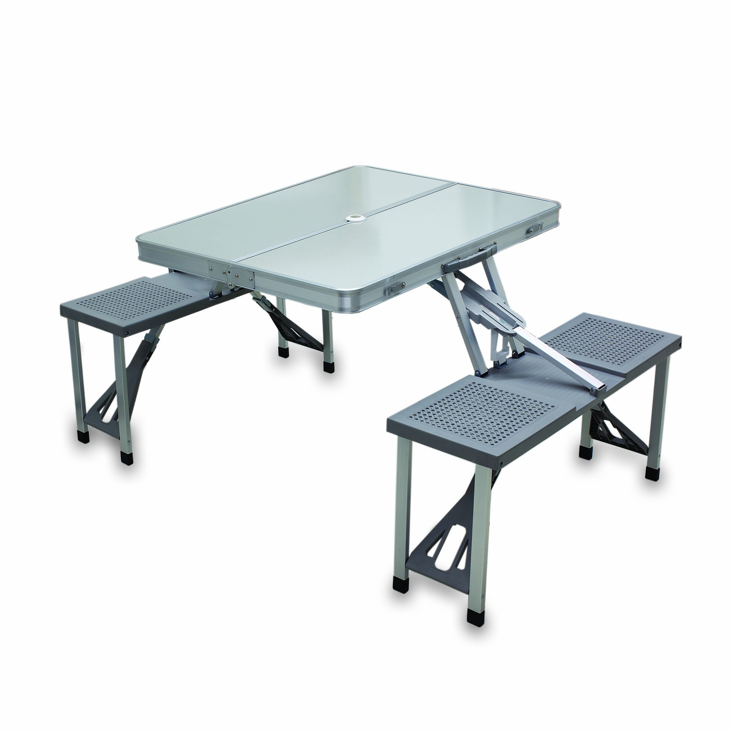 ONIVA - a Picnic Time Brand - Portable Aluminum Folding Picnic Table for Camping & Outdoor - Lightweight Compact Design with Umbrella Hole (Silver, 36