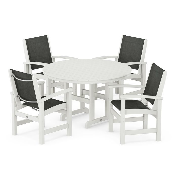 POLYWOOD Coastal 5-Piece Round Farmhouse Dining Set - Outdoor Patio Furniture for Backyard, Poolside & Beach House Dining