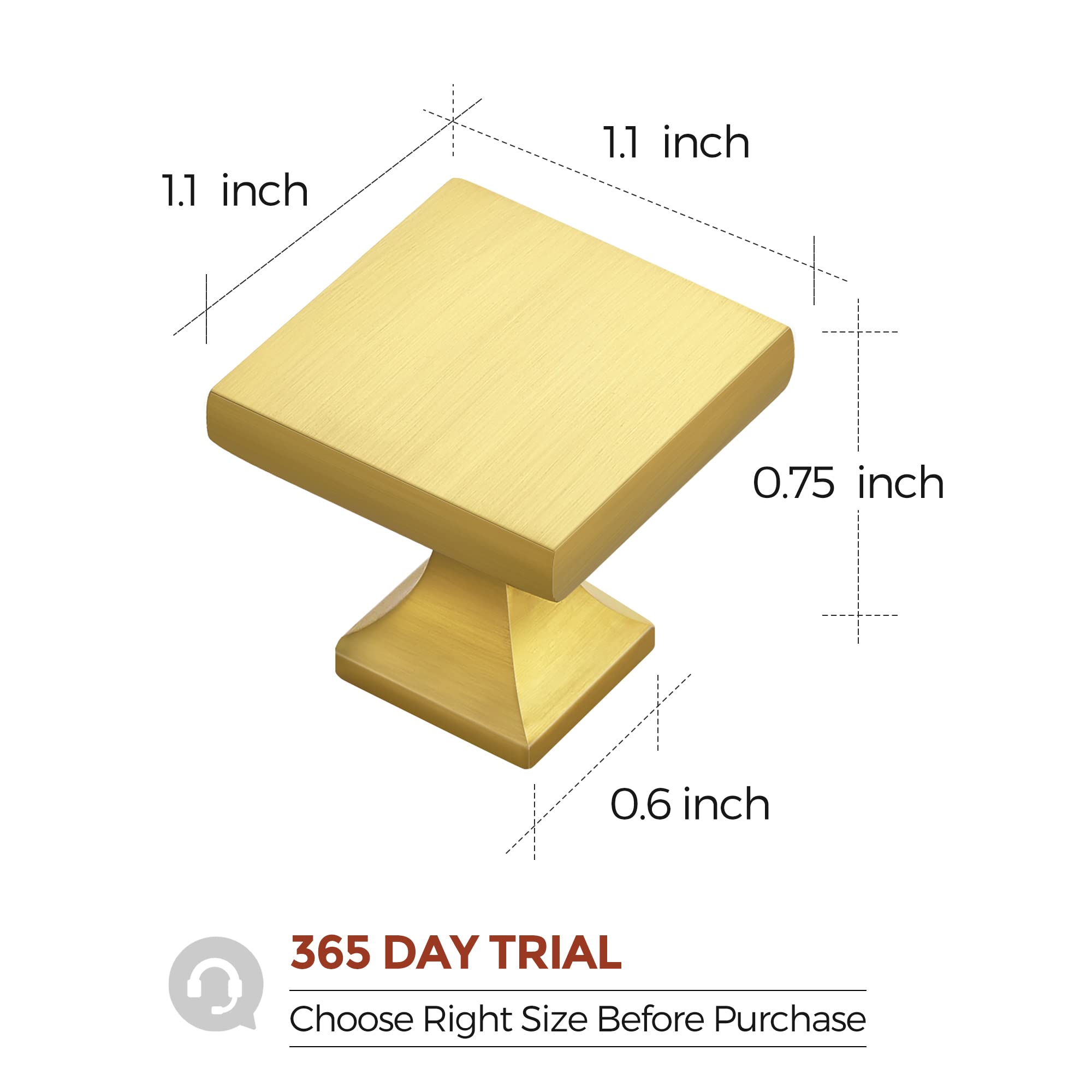 Gold Cabinet Knobs 30 Pack - Brushed Brass Square Drawer Pulls for Kitchen & Dresser
