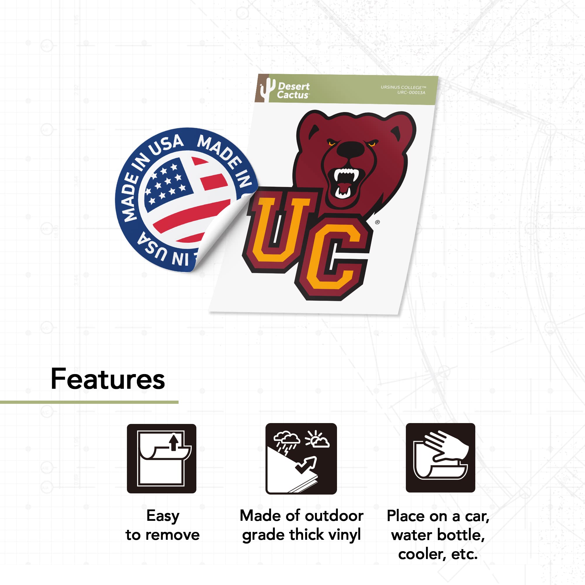 Desert Cactus Ursinus College Bears Vinyl Decal Sticker - Waterproof Laptop, Water Bottle, Car, Scrapbook Decor - Perfect for College Dorm, School Spirit & DIY Crafts