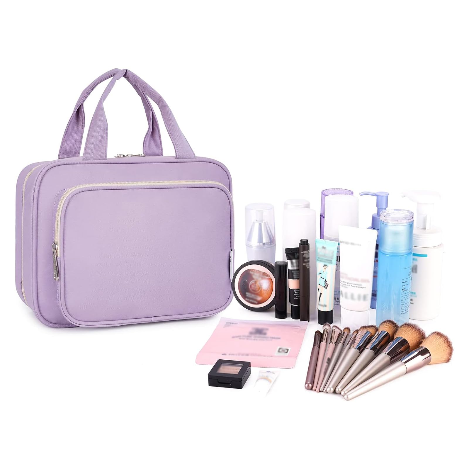 Narwey Hanging Toiletry Bag for Women - Travel Makeup Organizer with Multiple Pockets, Waterproof Cosmetic Bag for Toiletries & Travel Essentials (Medium, Purple) - Perfect for Vacation, Business Trips & Gym Use