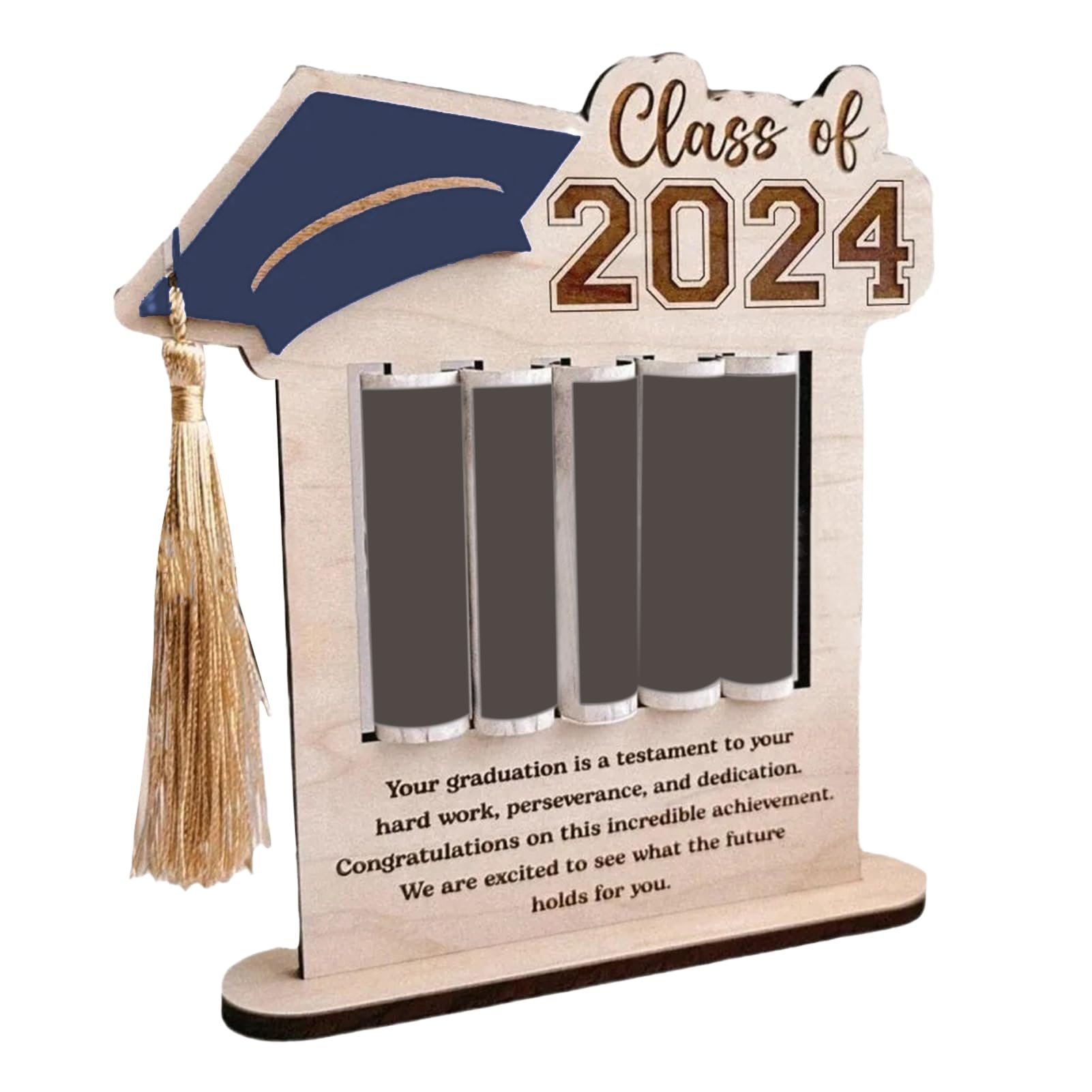 2024 Graduation Party Decorations - Money Holder & Gift Rack with Blackboard Sign - Blue Graduation Cash Display for Graduates - Perfect for High School & College Graduation Gifts & Party Decor