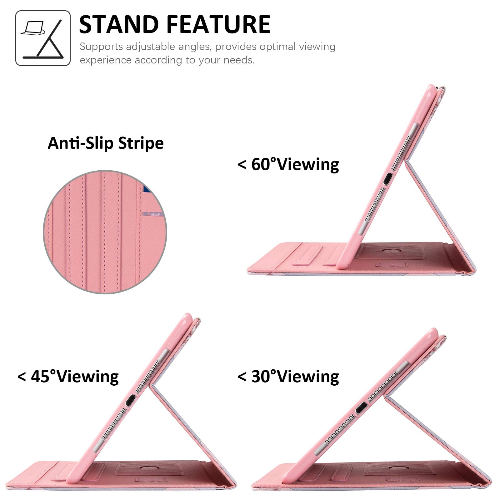 Dteck PU Leather iPad Case for iPad 9.7 inch (2018/2017), iPad Air 1/2, iPad 6th/5th Gen - Auto Sleep/Wake, Multi-Angle Stand, Wallet Folio Cover (Pink Marble) - Perfect for Work, Travel & Home Use