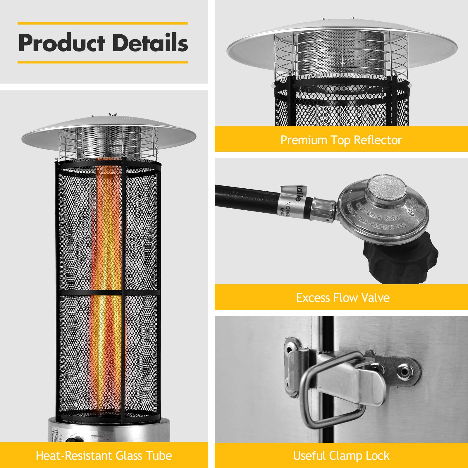 Tangkula 40,000 BTU Stainless Steel Outdoor Patio Heater with Wheels - CSA Certified Quartz Glass Tube Heater with Tip-over & Flameout Protection - Perfect for Backyard, Deck, Garden, and Outdoor Dining Areas