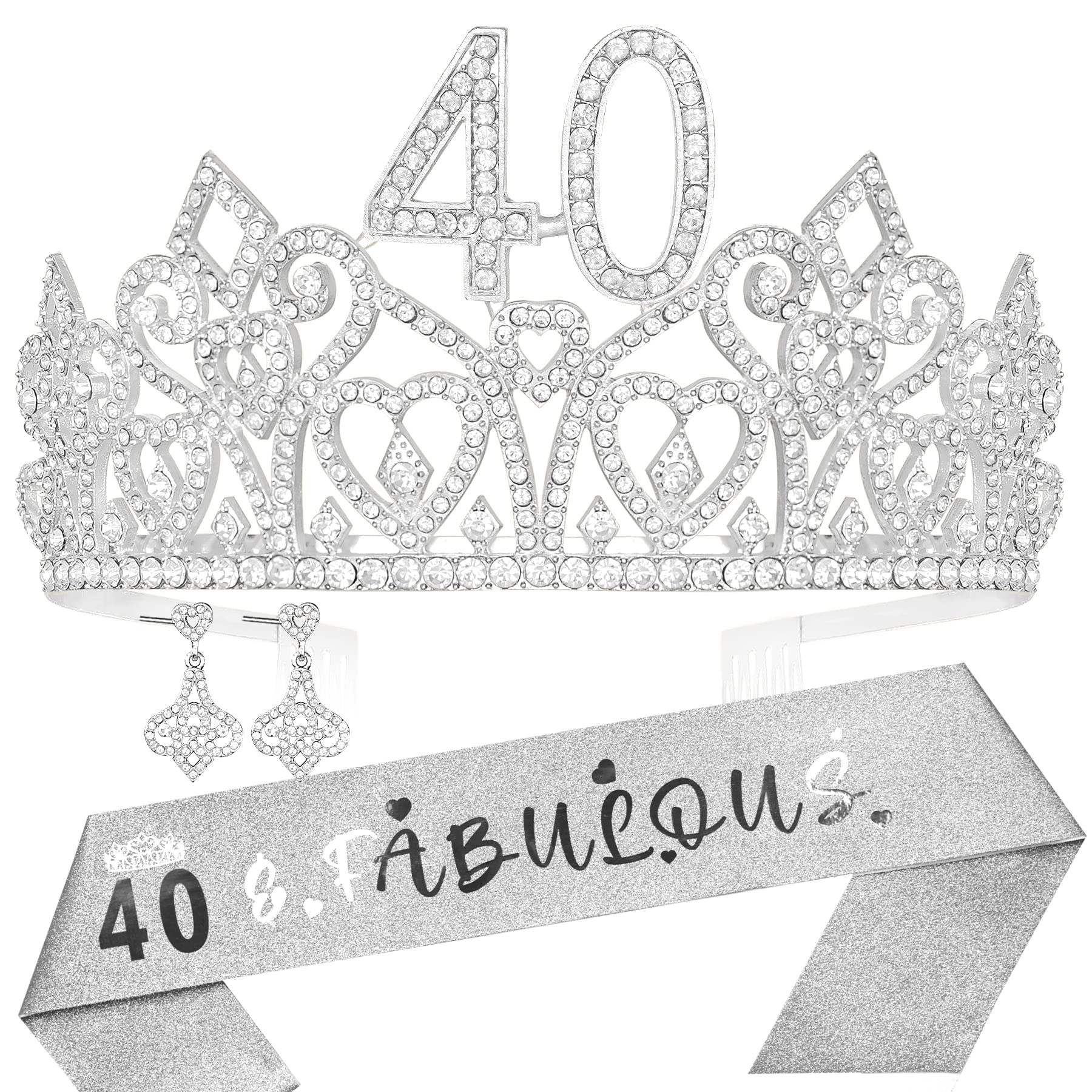 40th Birthday Tiara and Sash Set - 40 & Fabulous Crown for Women - Elegant 40 Year Old Birthday Gift - Party Decorations and Favors - Perfect for Milestone Celebrations, Bachelorette Parties & Special Occasions