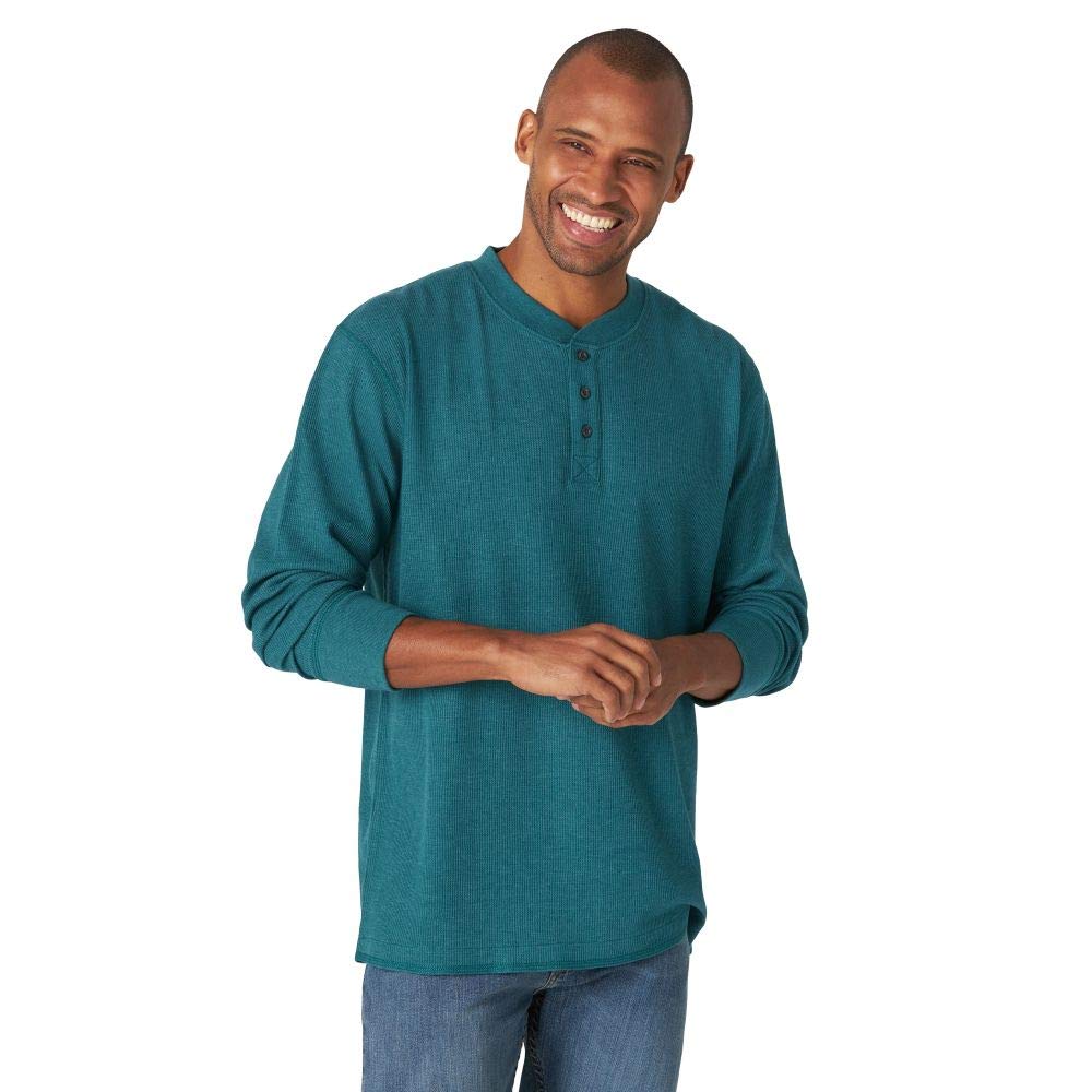 Wrangler Authentics Men's Long Sleeve Waffle Henley Shirt - Soft Thermal Cotton Crewneck Pullover for Casual Wear, Outdoor Activities & Layering in Cold Weather