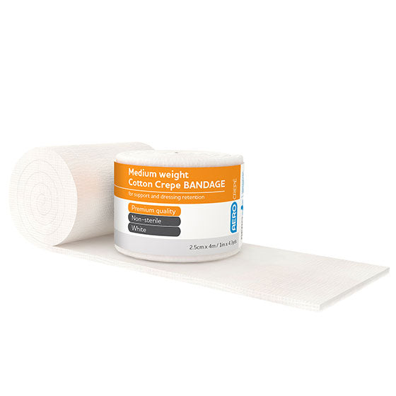Medium Cotton Crepe Bandages 2.5cm x 4m - 12 Pack for First Aid, Sports Injuries & Wound Care
