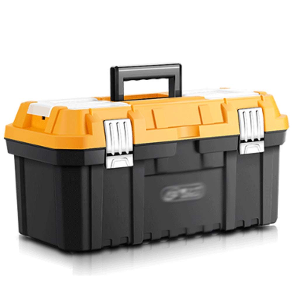 FXJ Multifunctional Large Tool Box - Heavy Duty Portable Tool Chest for Electricians, Car Repair & Hardware Storage | Durable PP Plastic & Stainless Steel Construction | Yellow Tool Organizer Case for Home, Garage & Workshop Use