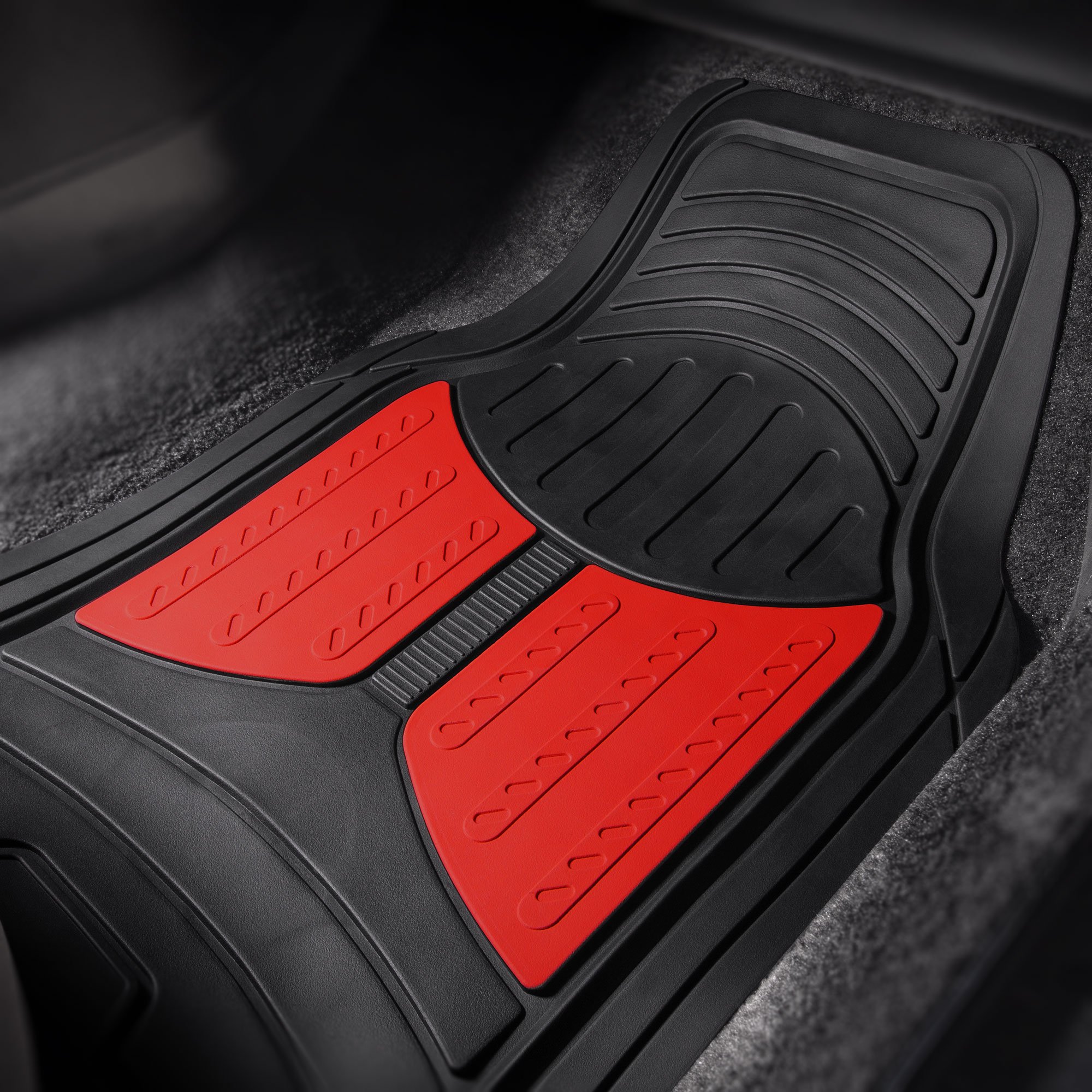 Premium FH Group Climaproof™ Heavy Duty Rubber Car Floor Mats - Universal Fit for Sedan, SUV & Truck - Trimmable Full Red Set with Combo Small Car Seat Cover - All-Weather Protection for Mud, Snow & Spills - Perfect for Daily Commute, Road Trips & Off-Road Adventures