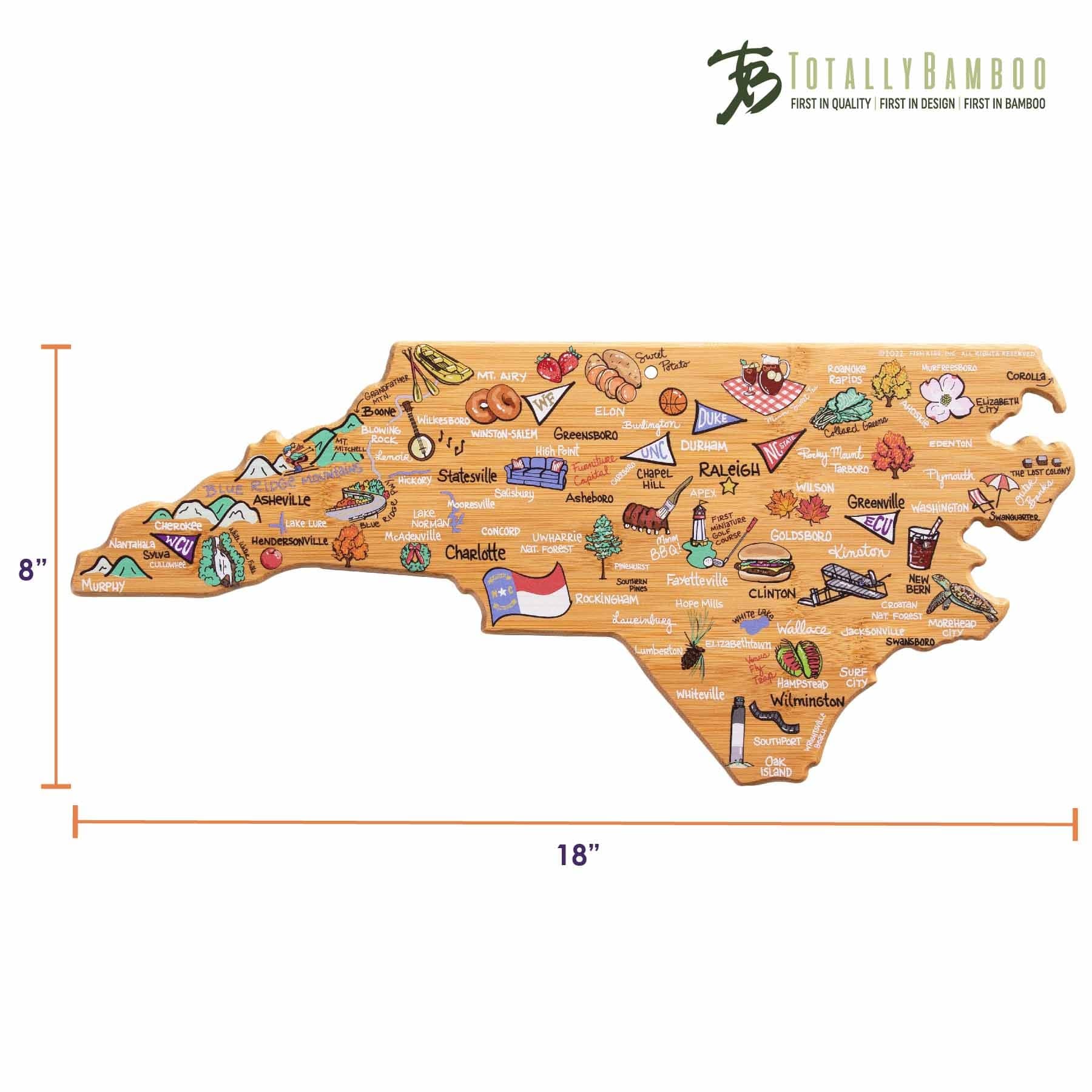 Premium North Carolina Wooden Cutting Board with Fish Kiss™ Artwork - Durable & Stylish for Kitchen, Charcuterie, and Serving - Perfect Gift for Home Chefs