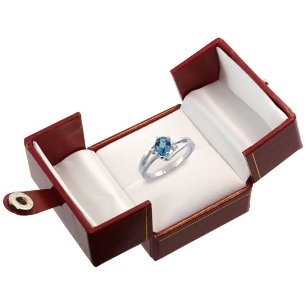 10K White Gold Natural London Blue Topaz & Diamond Ring | Oval 6x4mm | Sizes 5-10 | Elegant Engagement, Anniversary & Gift Jewelry for Women