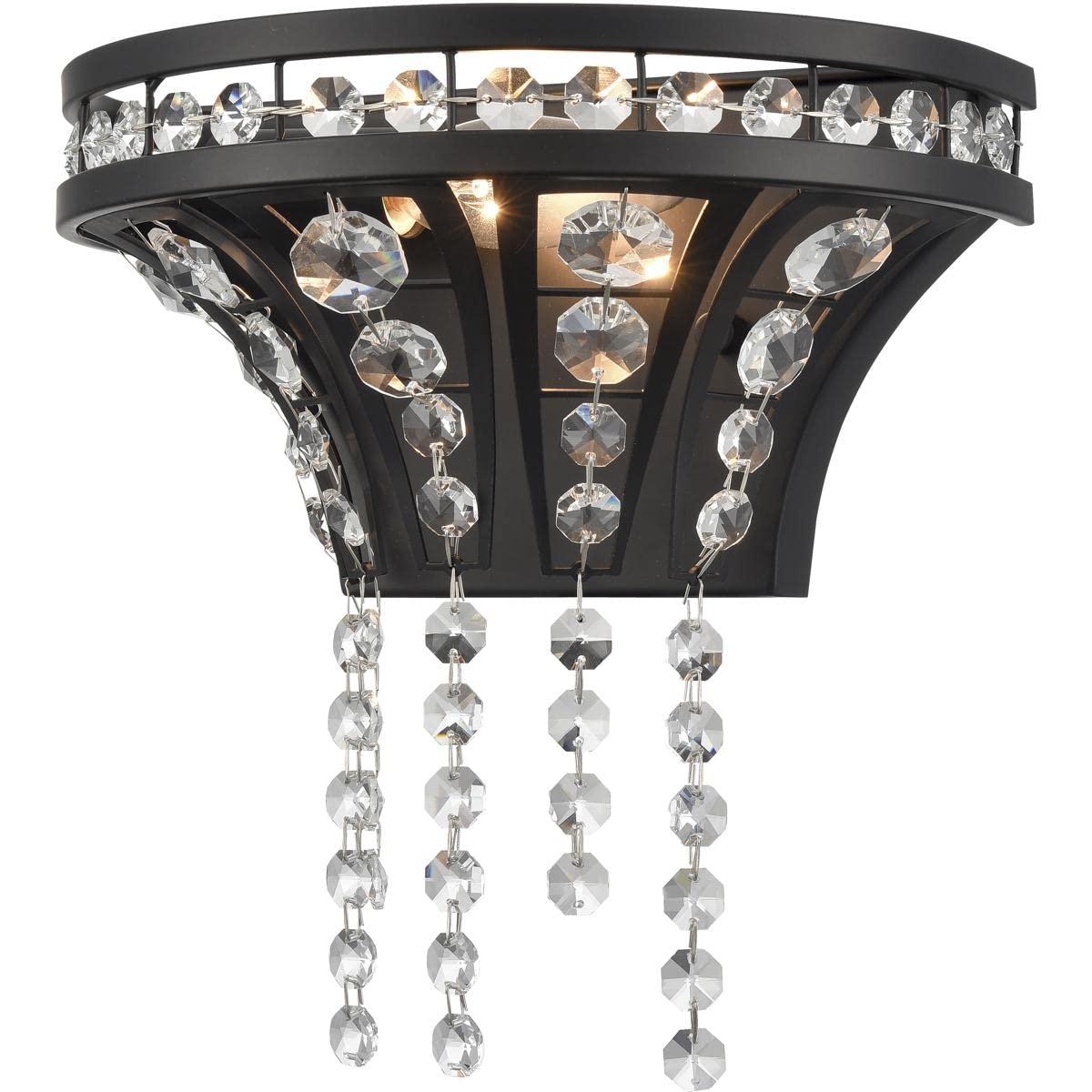 Elk Home Fantania 1-Light Wall Sconce - Matte Black Finish with Clear Crystal Accents, Traditional Style Wall Light for Bedroom, Living Room, Hallway Decor