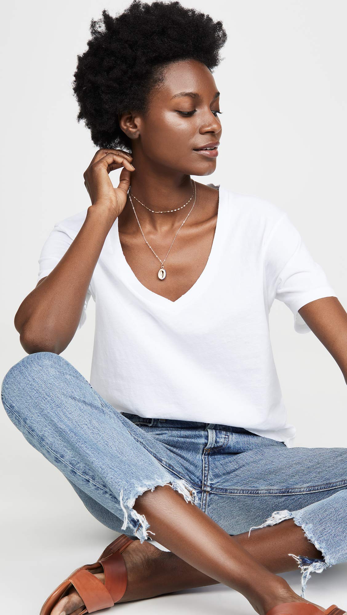 AMO Women's V Neck T-Shirt - Soft Cotton Casual Tee for Everyday Wear | Perfect for Work, Outings & Layering