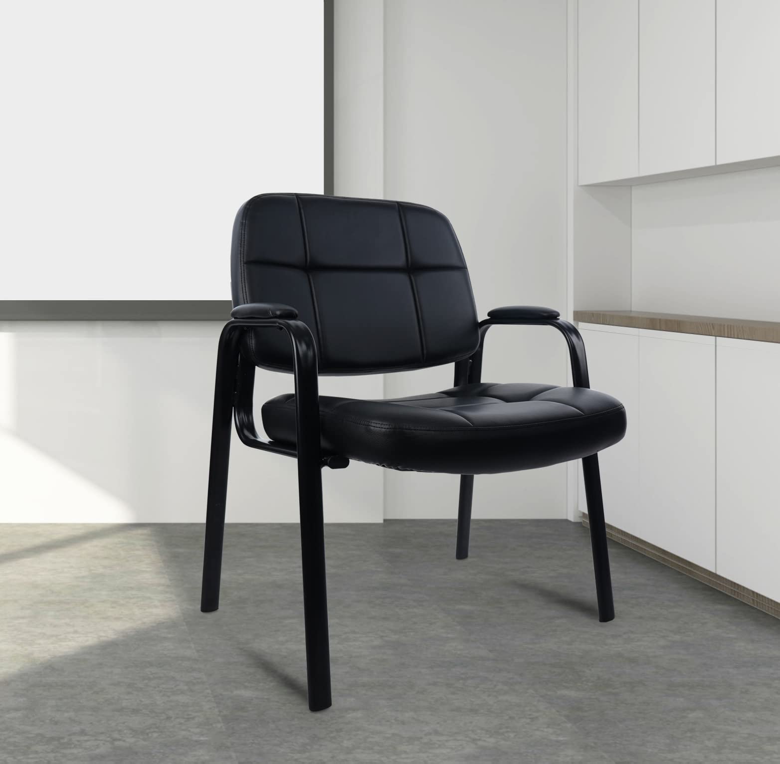 CLATINA Big & Tall Office Chair 400lbs Capacity - Bonded Leather Padded Armrest & Backrest, Wide Seat Guest Chair for Conference Room, Waiting Area, Reception - Set of 4 - Perfect for Offices, Home Workspaces & Commercial Settings
