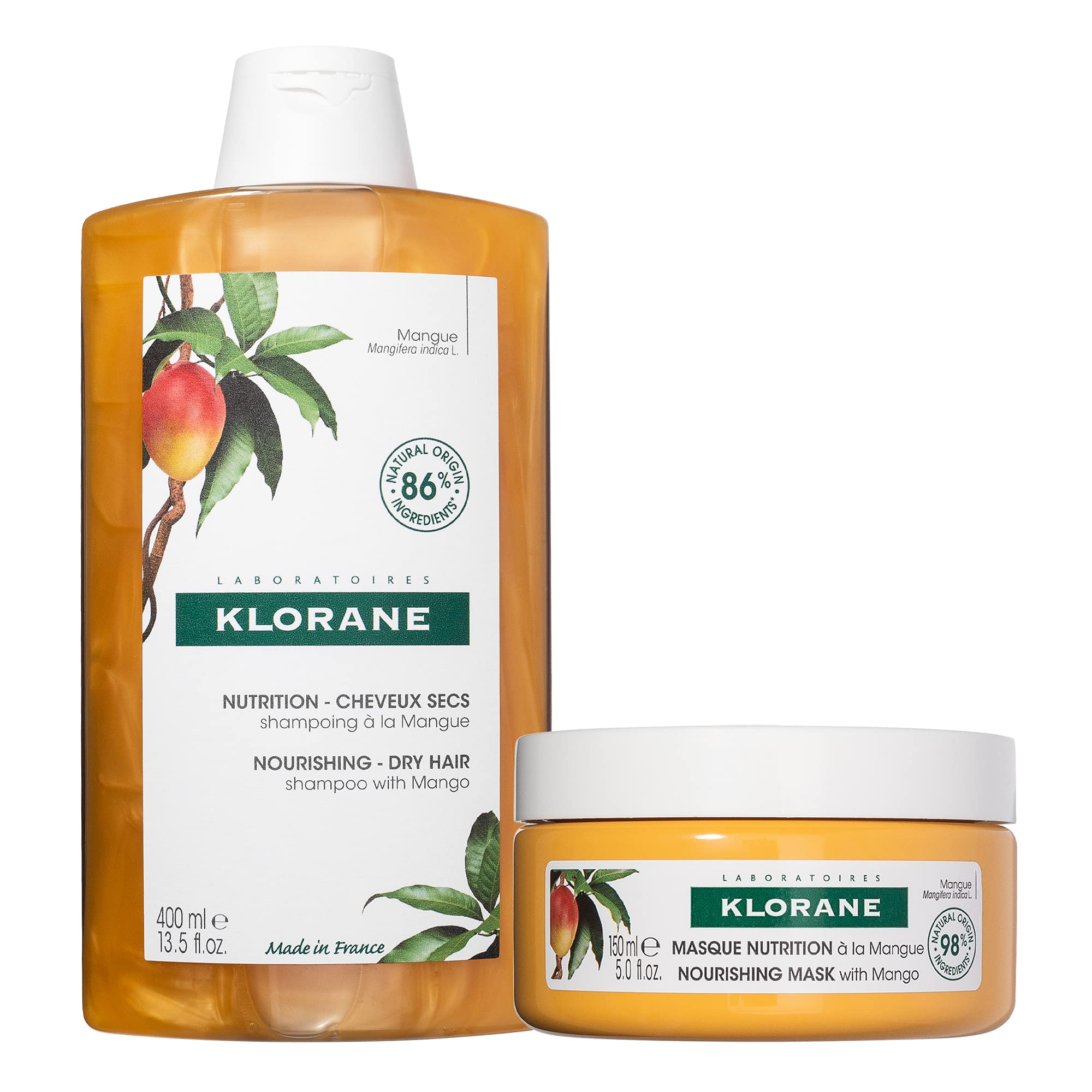 Klorane Nourishing Shampoo with Mango Butter for Dry Hair - 13.5 oz Hydrating & Repairing Formula - Perfect for Daily Use at Home & Travel