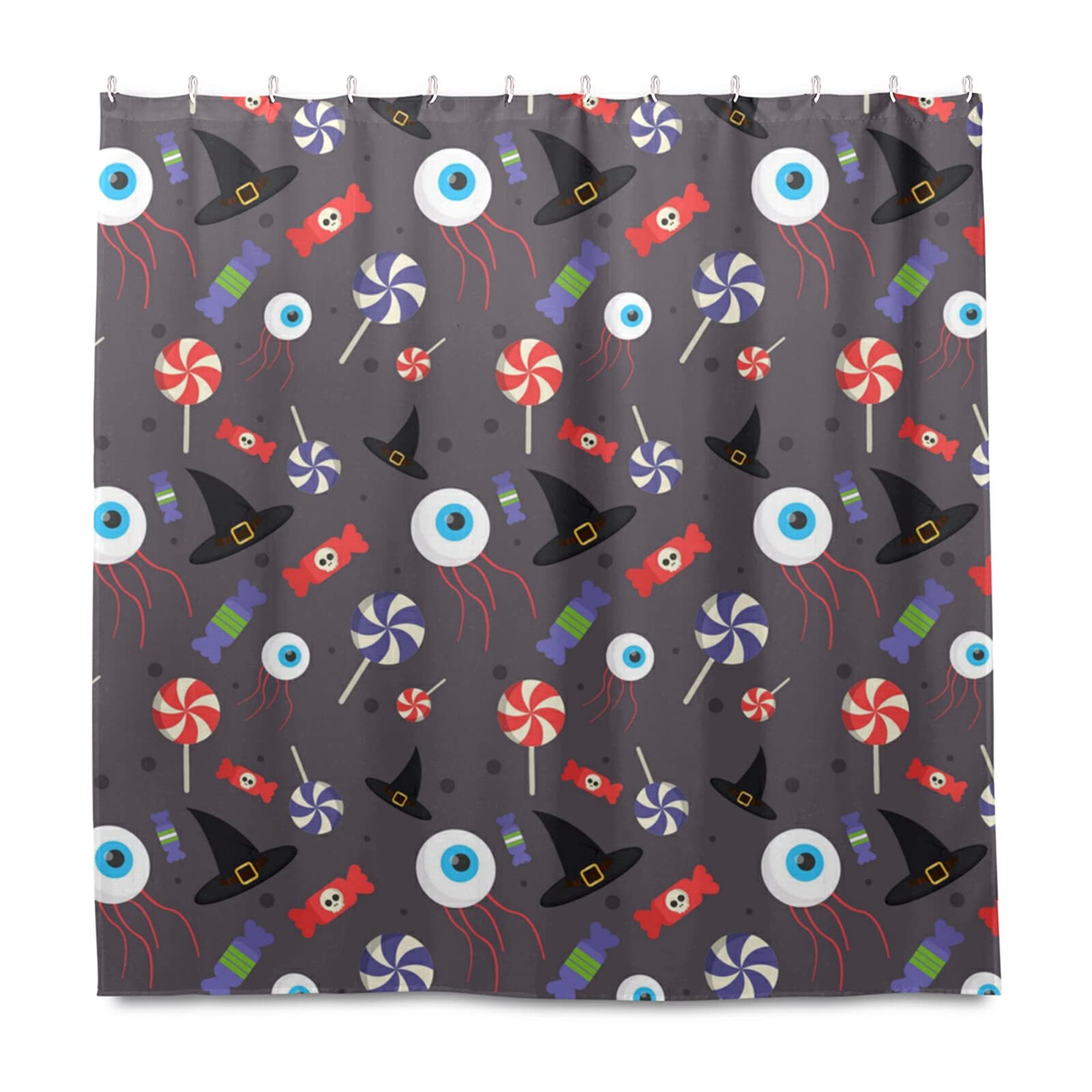 Halloween Watercolor Cute Bat Candy Shower Curtain 72x72 Inch - Waterproof Fabric Bathroom Decor with Hooks for Motels, Bathrooms, Dorms & Halloween Party Decorations