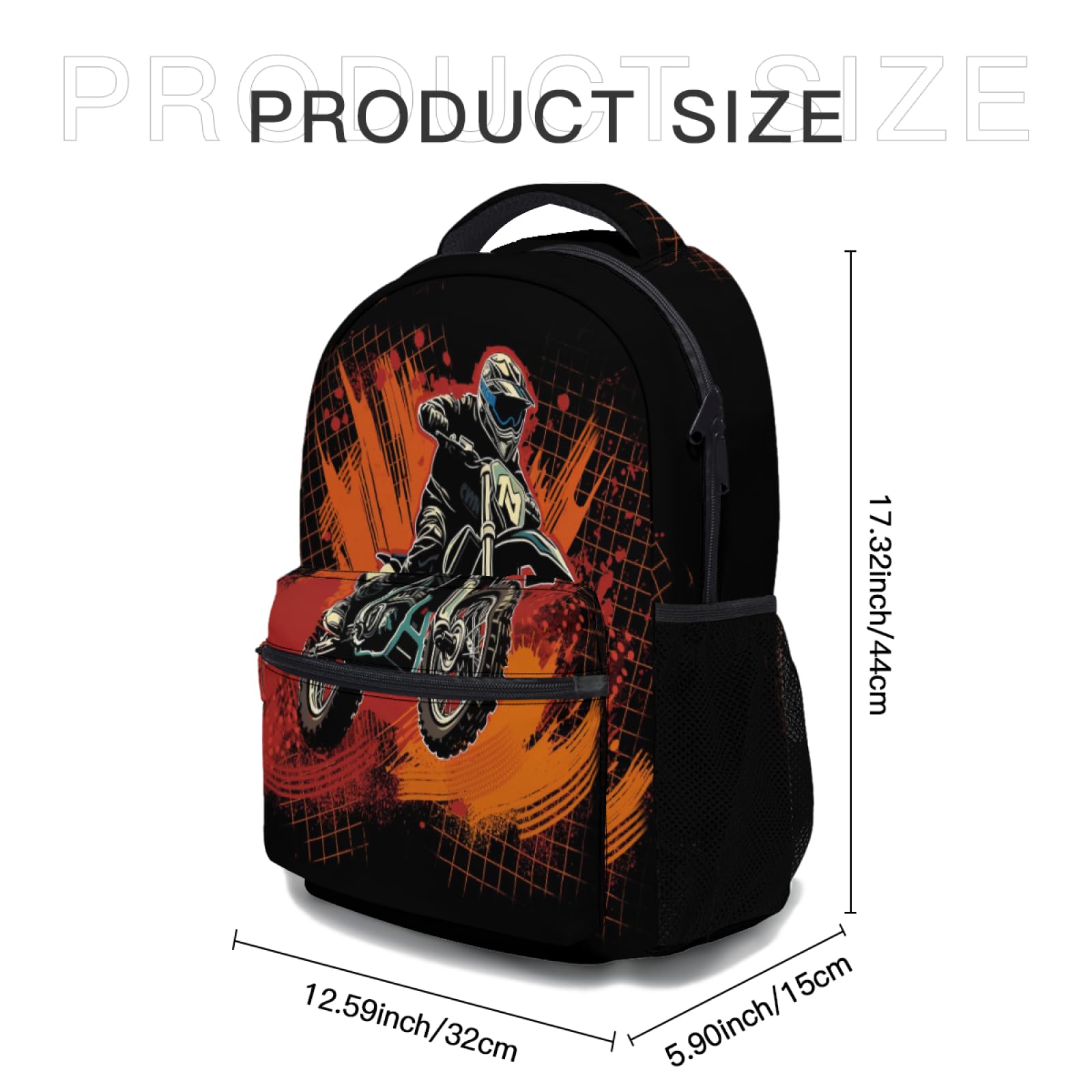 Kawani Motorcycle Graffiti College Backpack for Women & Teens - Dirt Bike Pattern School Bag, Laptop Backpack for Travel, Hiking, Camping, Gym & Daily Use - Perfect for School, Work & Outdoor Adventures