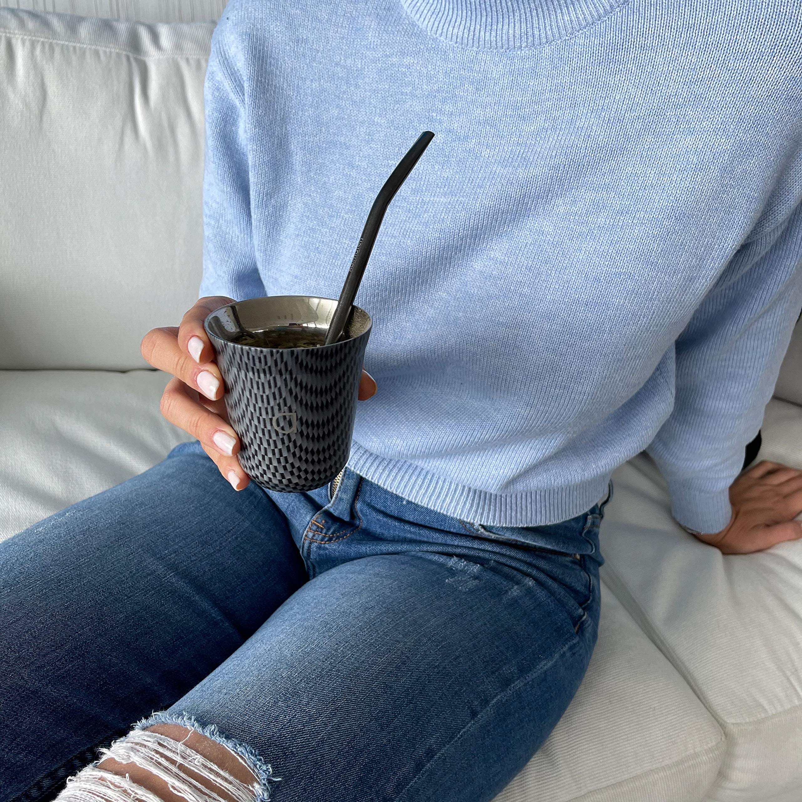 Kalmateh Yerba Mate Gourd with Bombilla - 5oz Stainless Steel for Tea Lovers