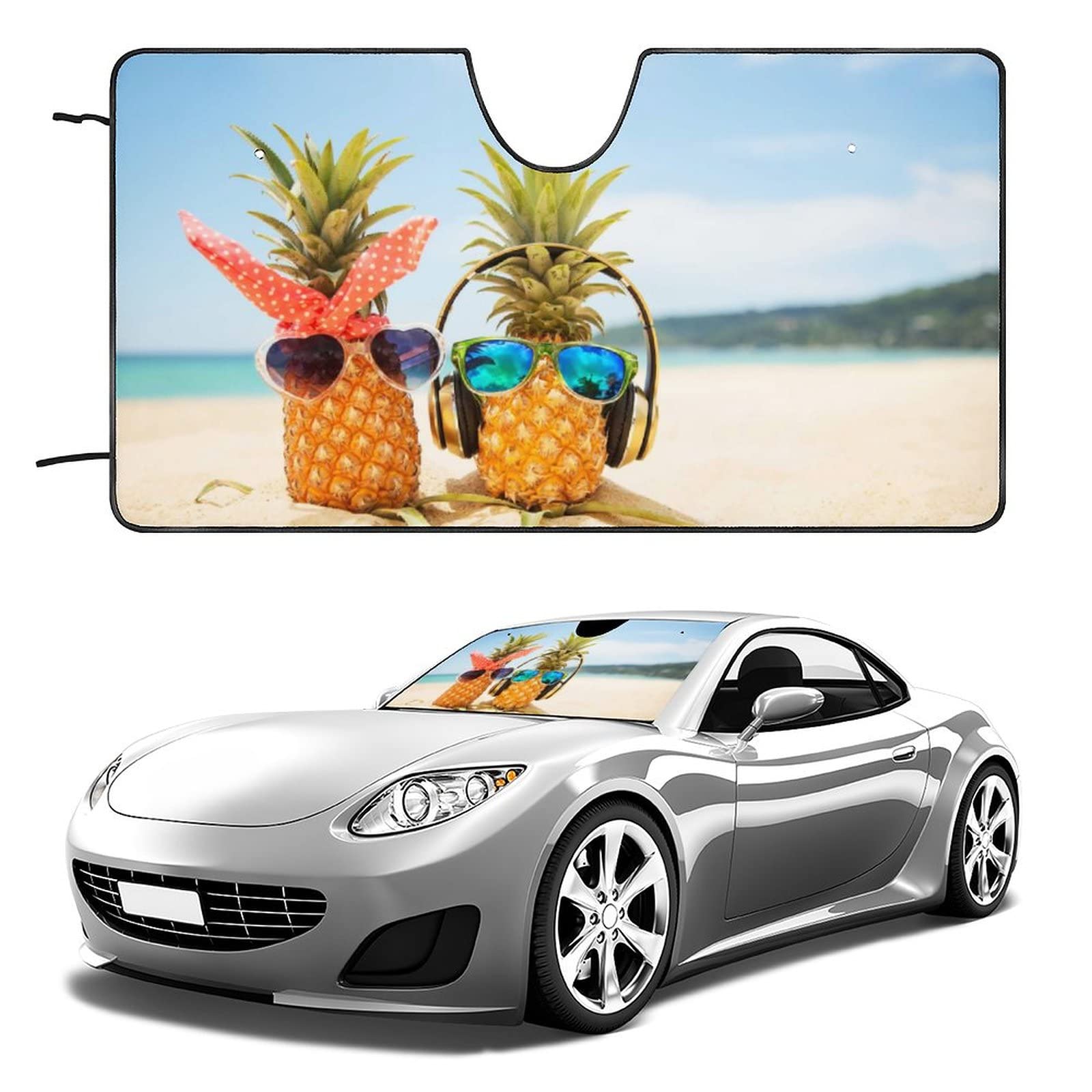 WoBnay Tropical Pineapple Car Sun Shade - Foldable UV Protection Windshield Cover (51