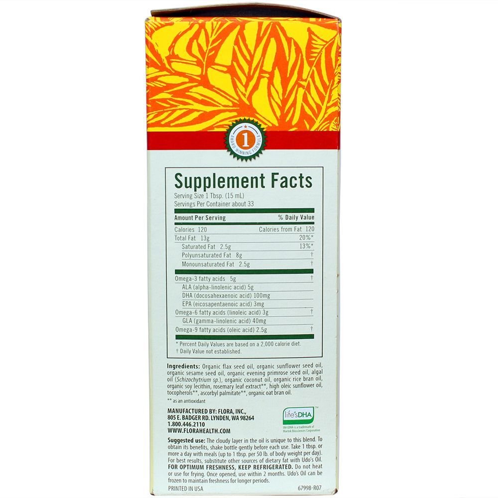 Udo's Choice DHA Oil Blend - 17 oz Glass Bottle | Omega 3-6-9 Supplement for Brain & Heart Health | Perfect for Smoothies, Salads & Daily Wellness
