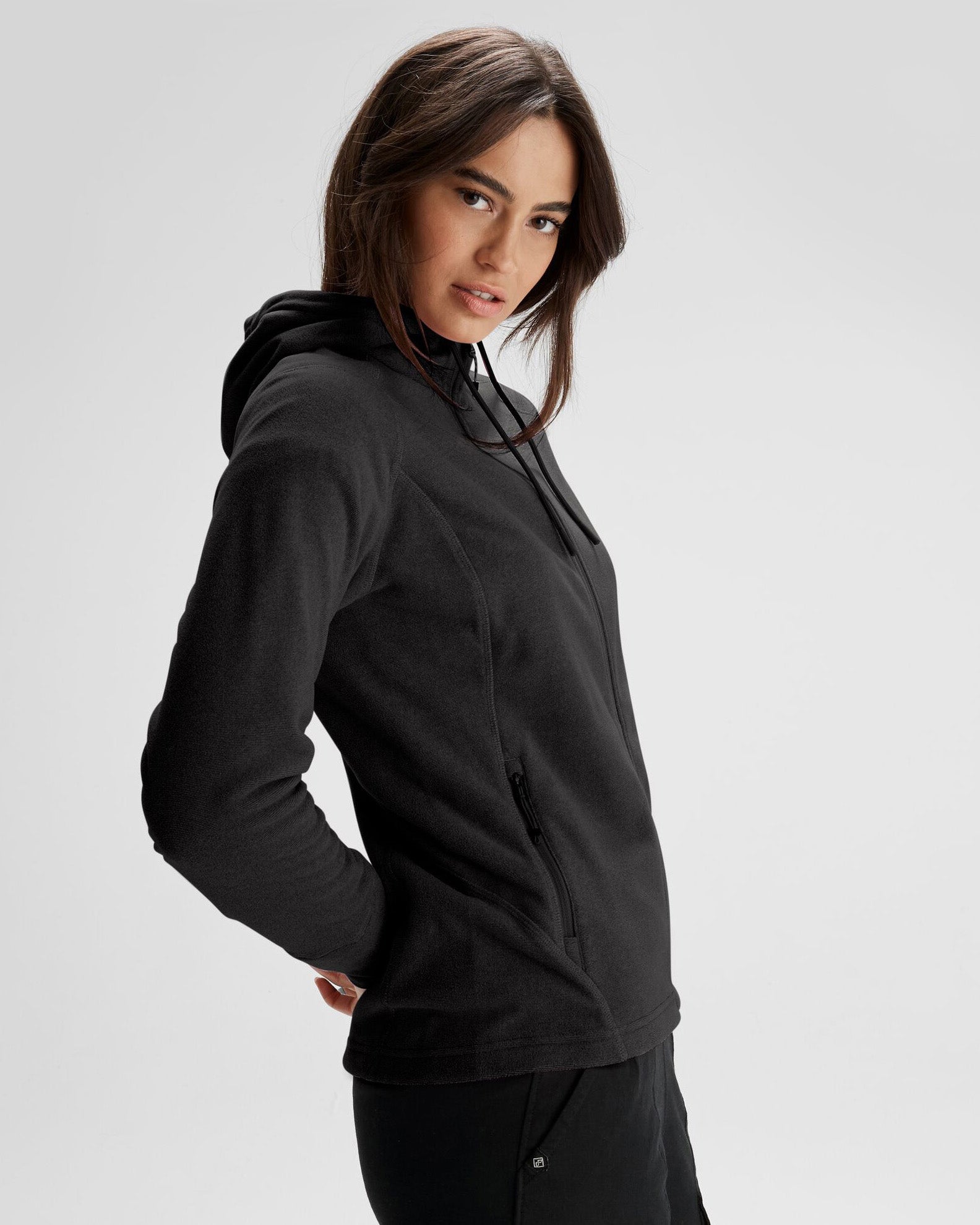 Women's Mt Aspiring Hooded Fleece Jacket - Soft Warm Winter Coat, Water-Resistant Outdoor Jacket for Hiking, Camping & Casual Wear - Black Stingray Color