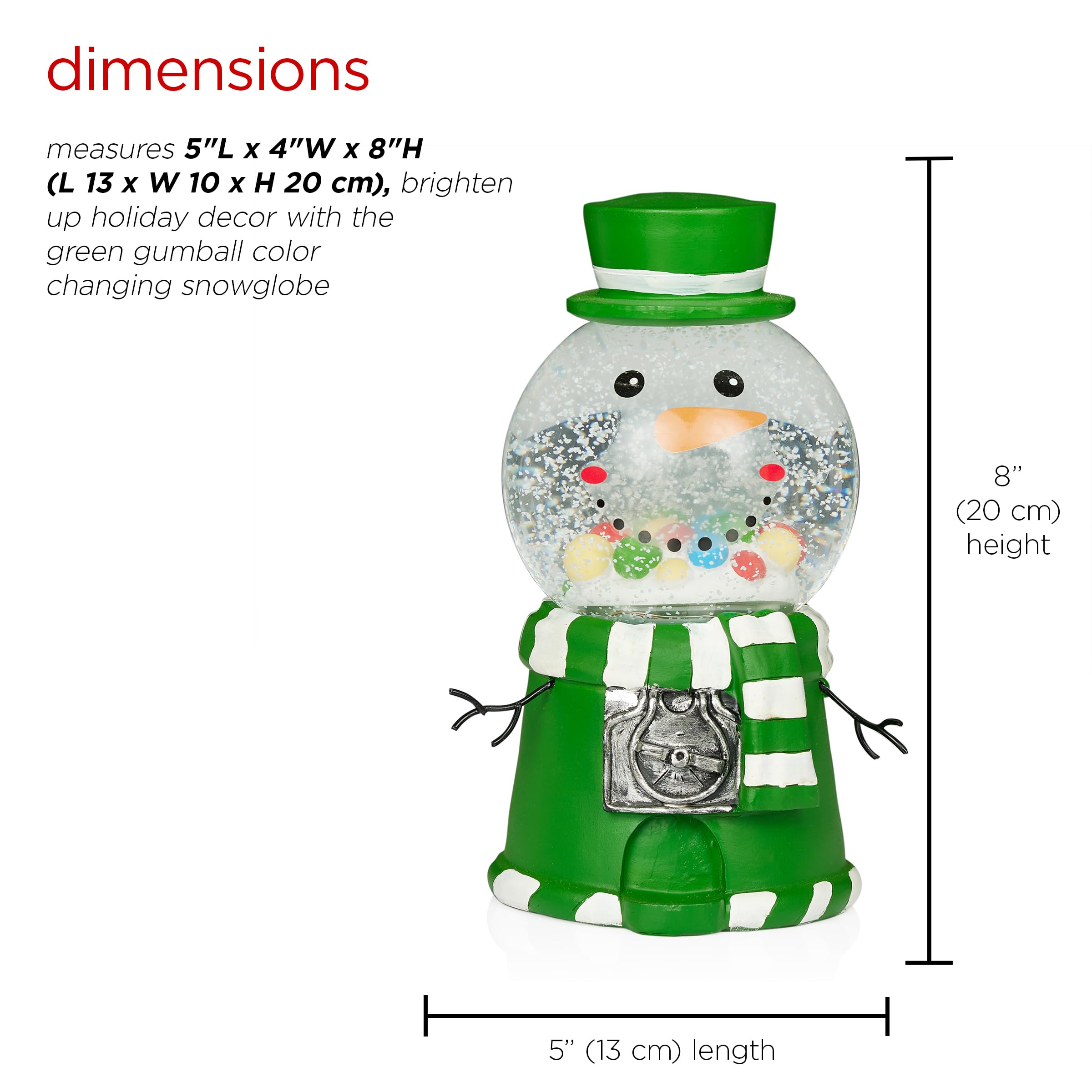 LED Snowman Green Gumball Machine Snow Globe - Christmas Decor, Gift Idea for Kids & Collectors | Perfect for Holiday Home Decor, Office Desk Display & Winter Wonderland Theme Party