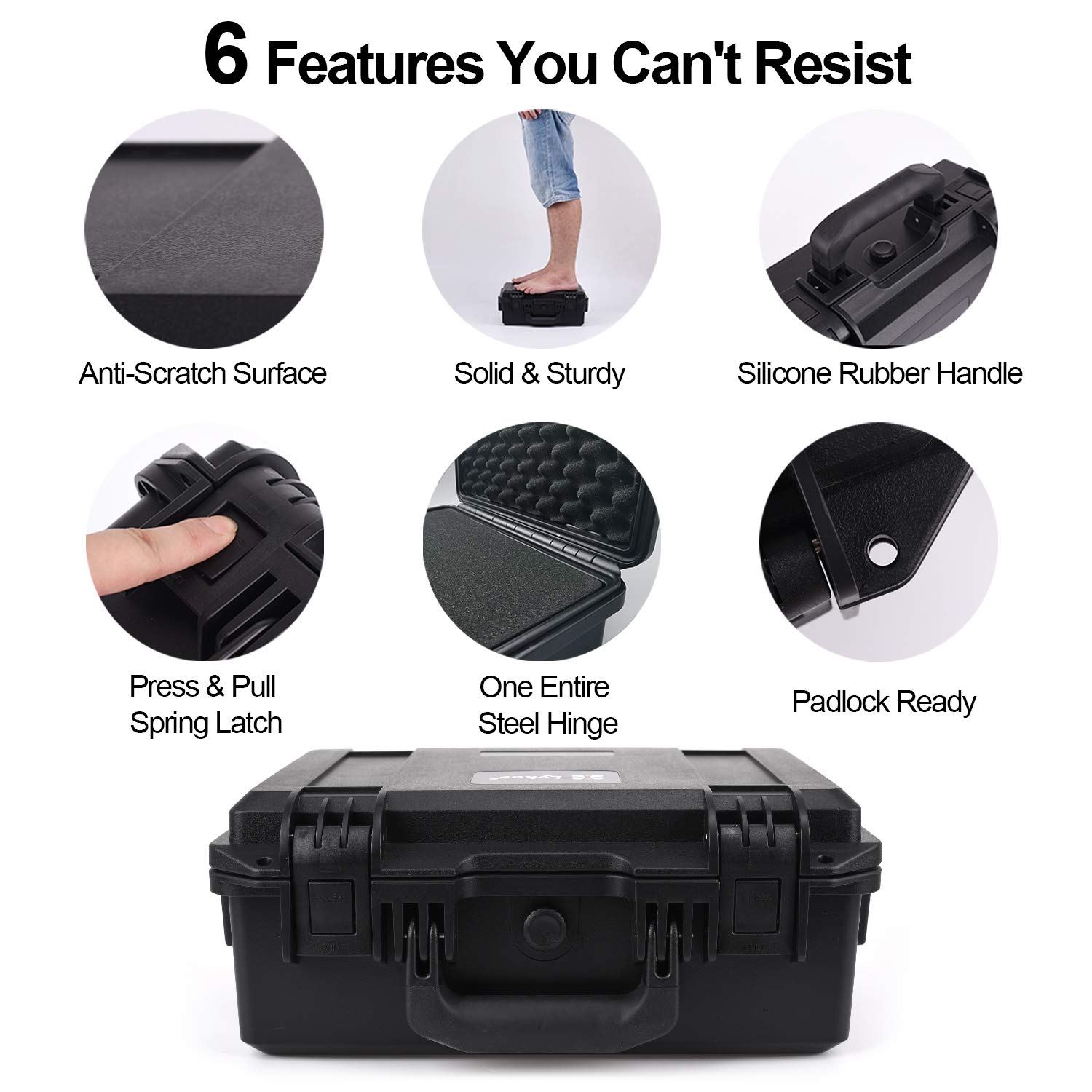 Lykus HC-3810 Waterproof Hard Case with Customizable Foam Insert - 38x28x13.5cm Interior for Camera, Drone, Electronics & Tools - Perfect for Travel, Outdoor Adventures & Equipment Protection