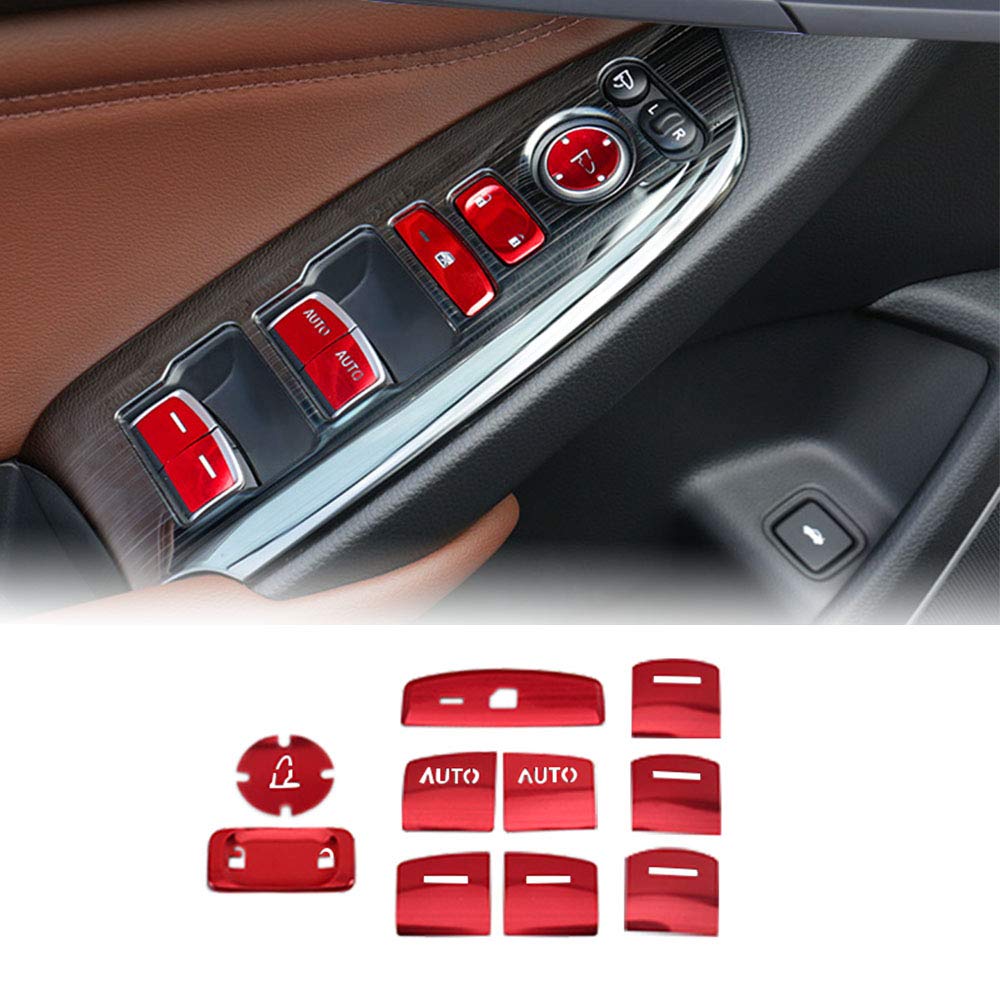Honda Accord 2018-2020 Car Door Armrest Button Cover - 10PCS Aluminum Alloy Window Switch Panel Decoration Frame Trim Accessories (Red) | Upgrade Interior Styling & Protect Buttons from Scratches