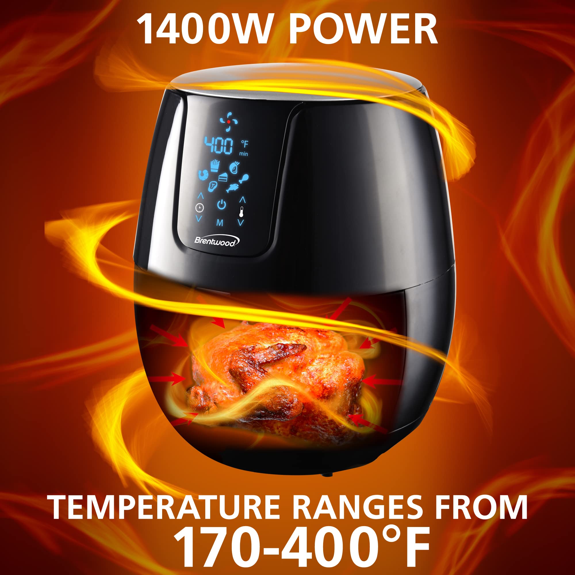 Brentwood AF-500DBK 6.5QT Air Fryer with Digital Touchscreen - Healthy Oil-Free Cooking for Family Meals, Snacks & Party Foods - Black (Standard Size)