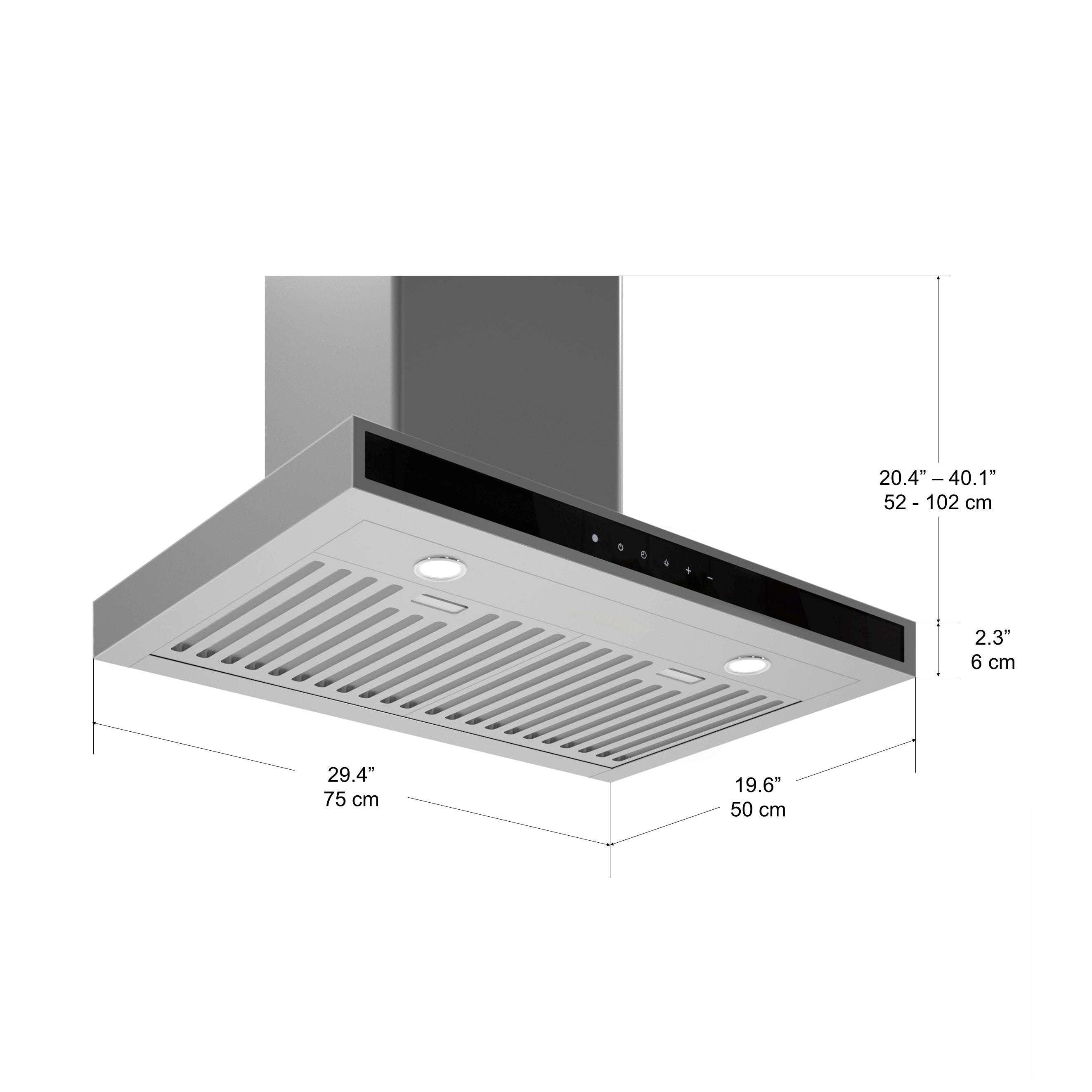 Stainless Steel 30 Inch Wall Mounted Range Hood with Night Light - WRC630 - Perfect for Modern Kitchens & Open Concept Homes