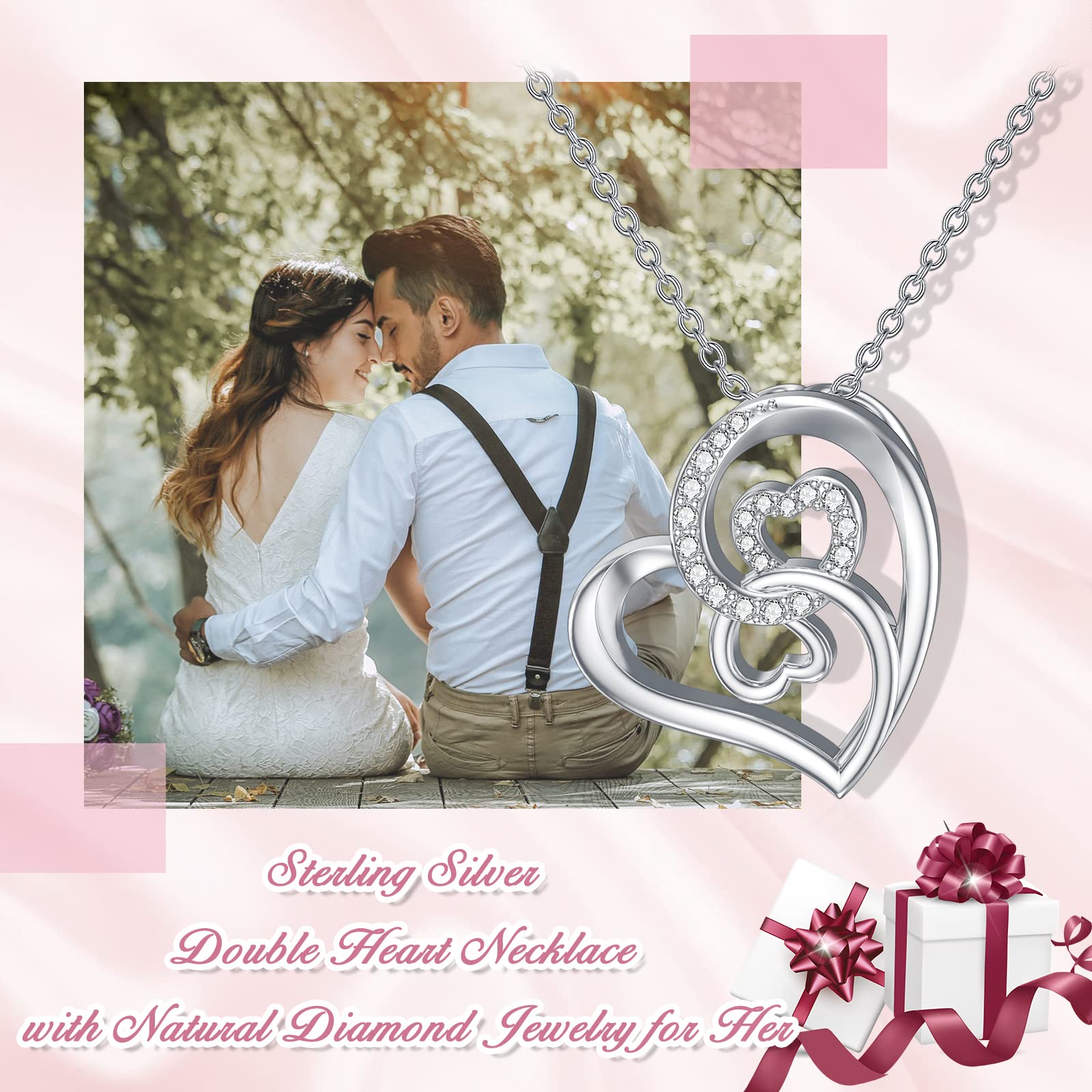 Natural Diamond Infinity Swirl Necklace - Sterling Silver Heart Pendant Love Jewelry for Women, Her, Mom, Wife - 18