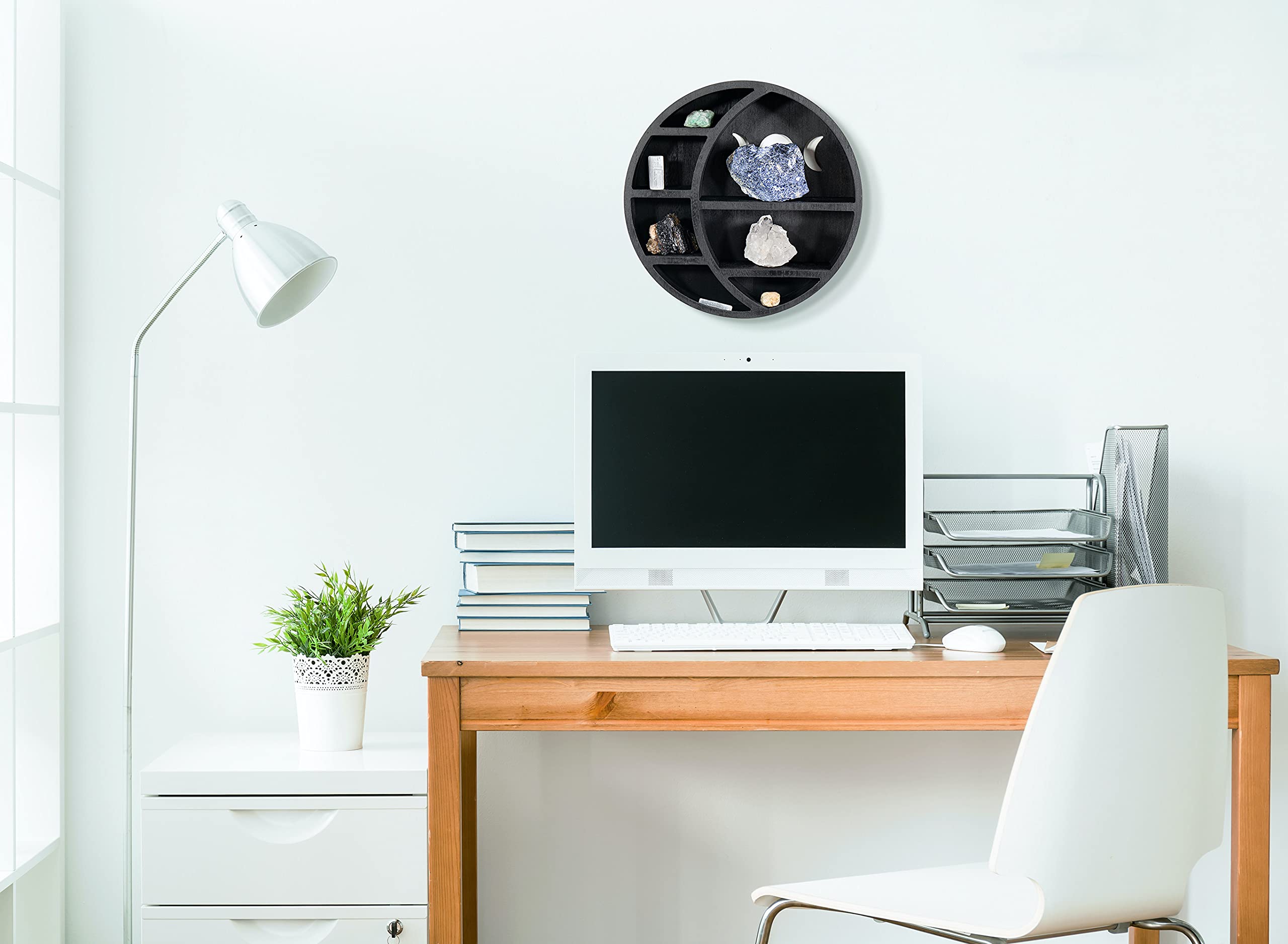 Wooden Black Full Moon Floating Shelf - Wall Mounted Hanging Rack for Living Room & Kitchen Decor | Moon Shaped Wall Shelf for Home, Bedroom, Office | Perfect for Displaying Plants, Books & Decorative Items