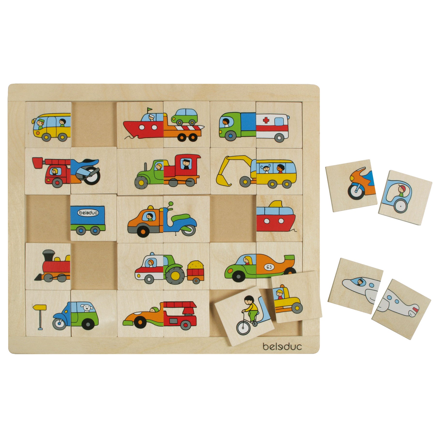 Beleduc Match & Mix Transport Wooden Puzzle - 30 Piece Educational Toy for Kids | Fun Learning Activity for Preschool & Kindergarten | Perfect for Home, Classroom & Travel Play