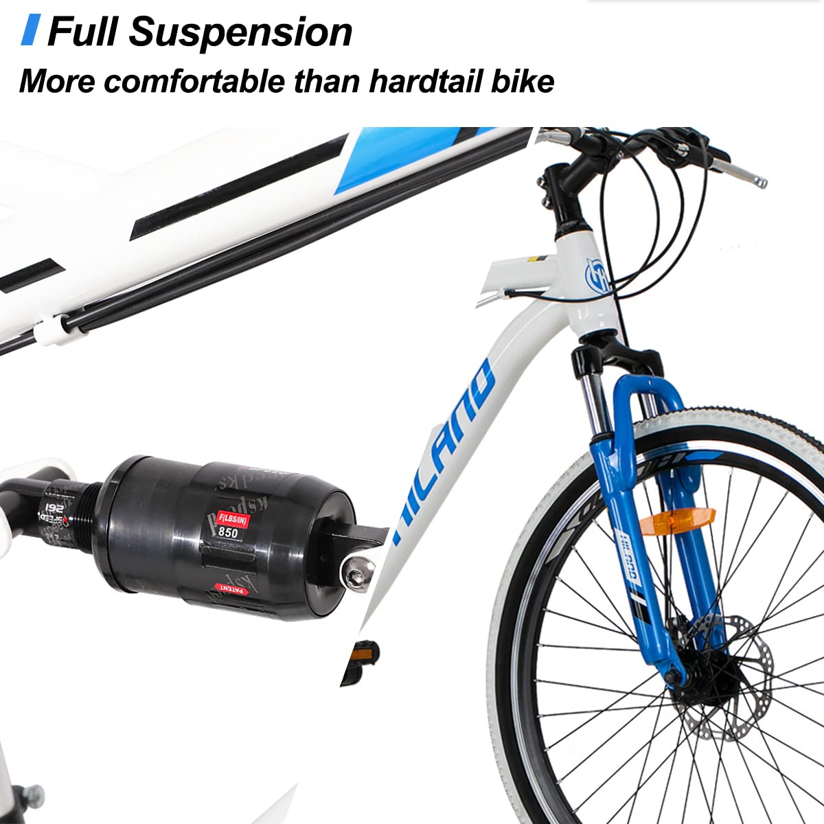 HILAND 26 Inch Full-Suspension Mountain Bike for Men & Women - 21 Speed Drivetrain, Durable MTB for Trail Riding & Outdoor Adventures